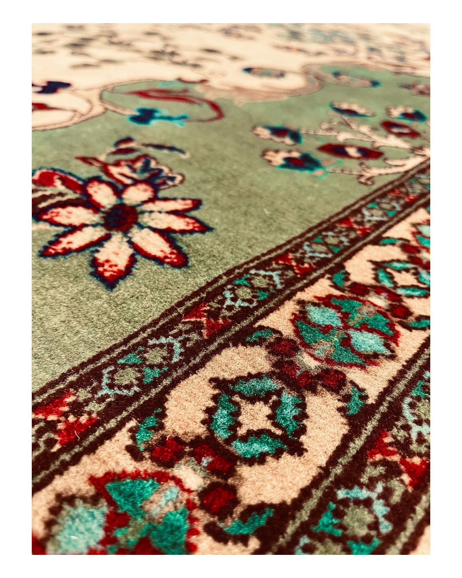 295cm x 202cm Green & Cream Afghan Rug