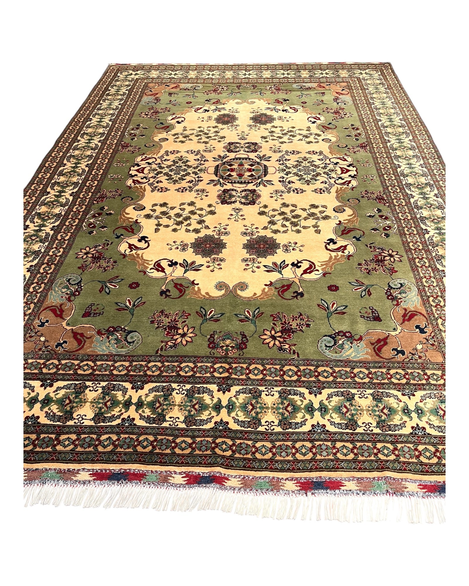 295cm x 202cm Green & Cream Afghan Rug