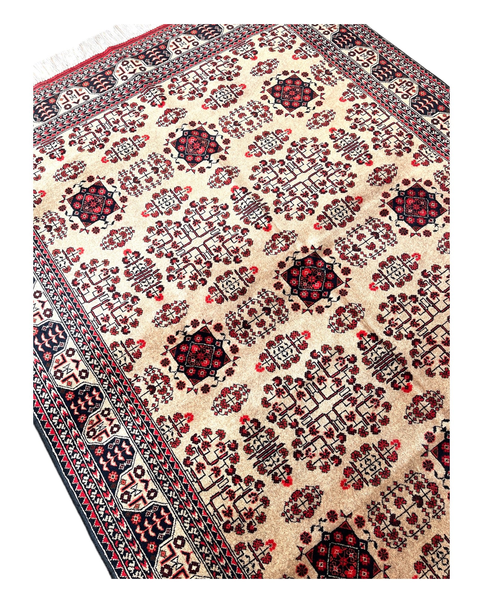 203cm x 146cm Oatmeal & Red Khargul Rug