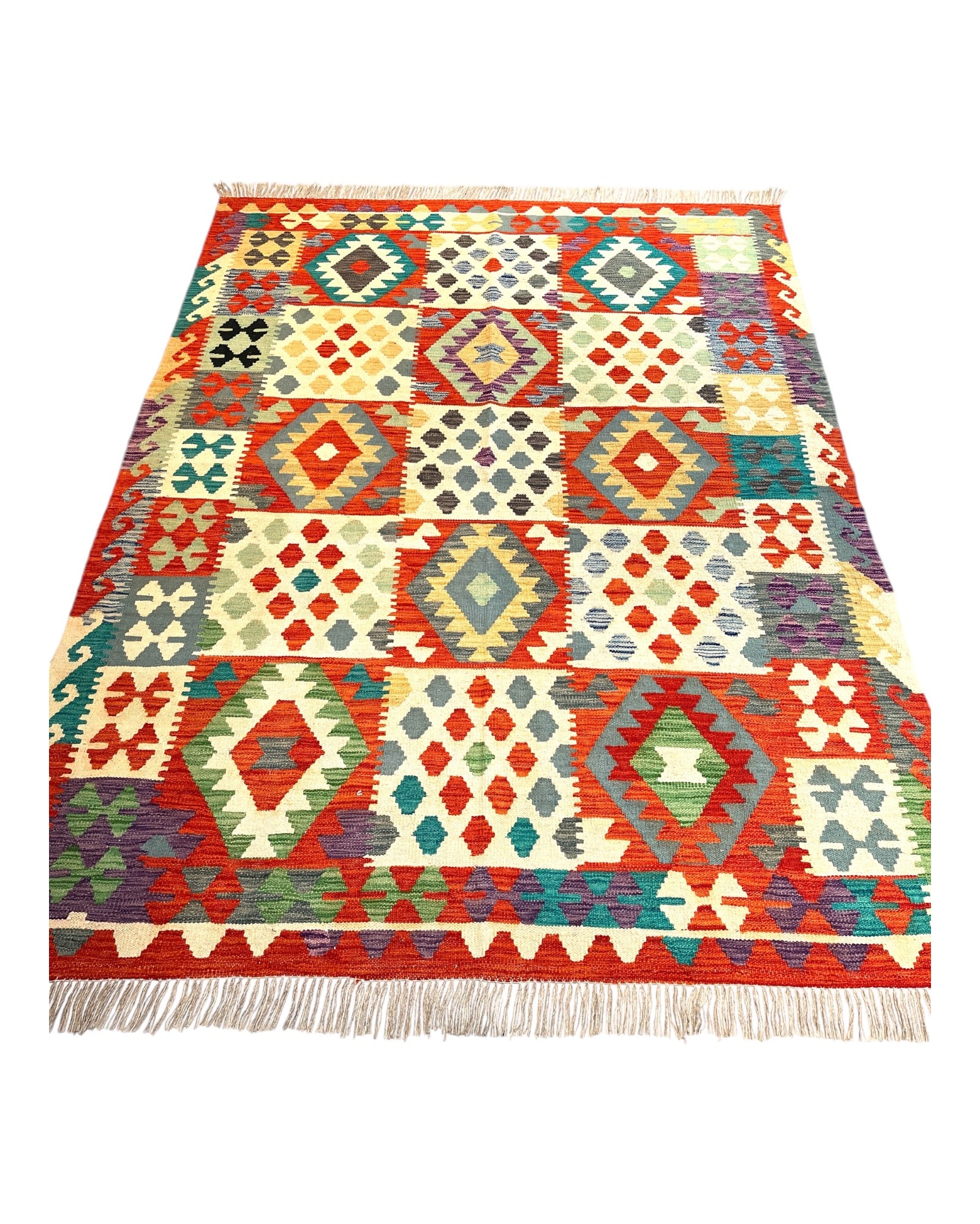 239cm x 178cm Orange Maymana Kilim