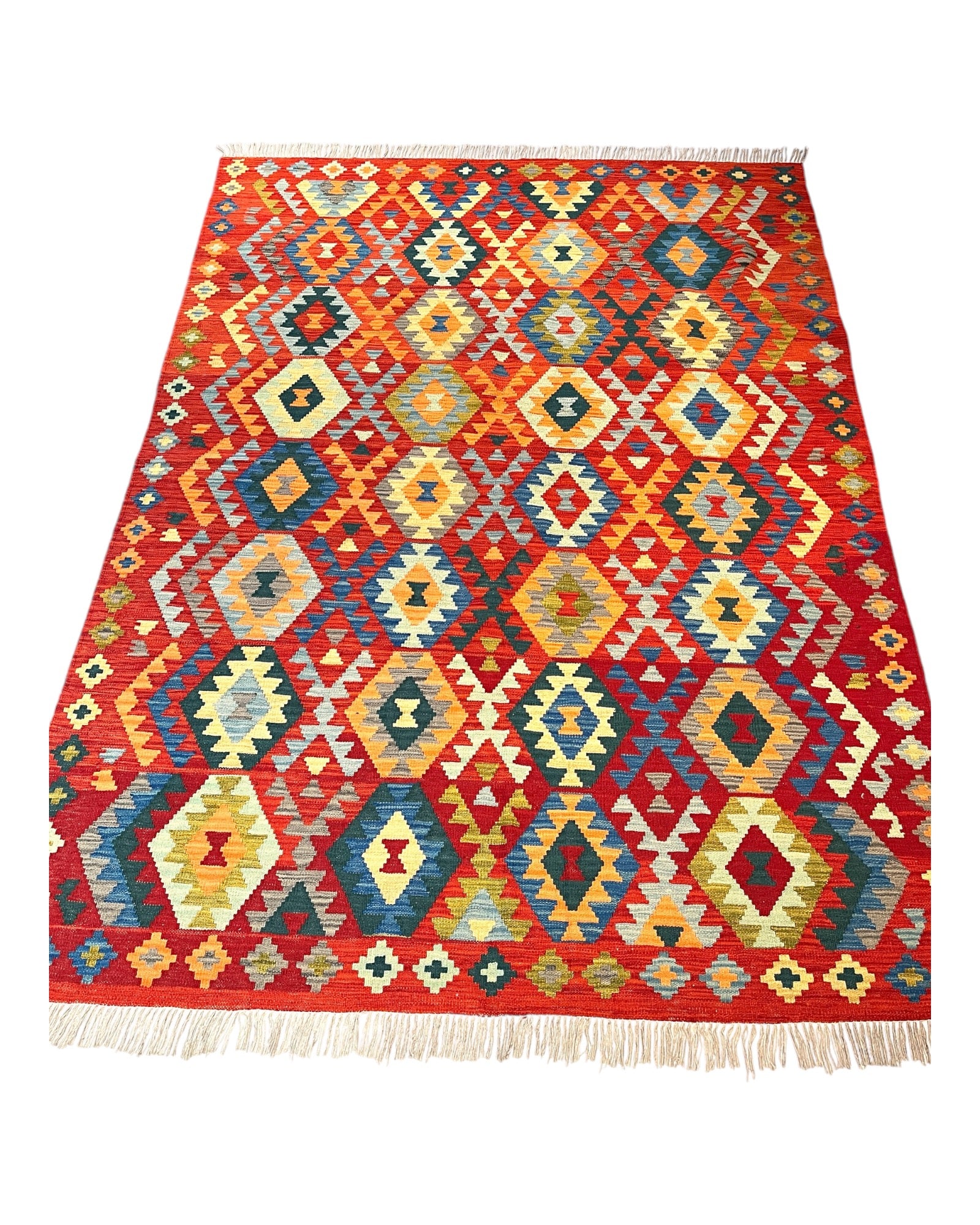 245cm x 180cm Red & Teal Maymana Kilim