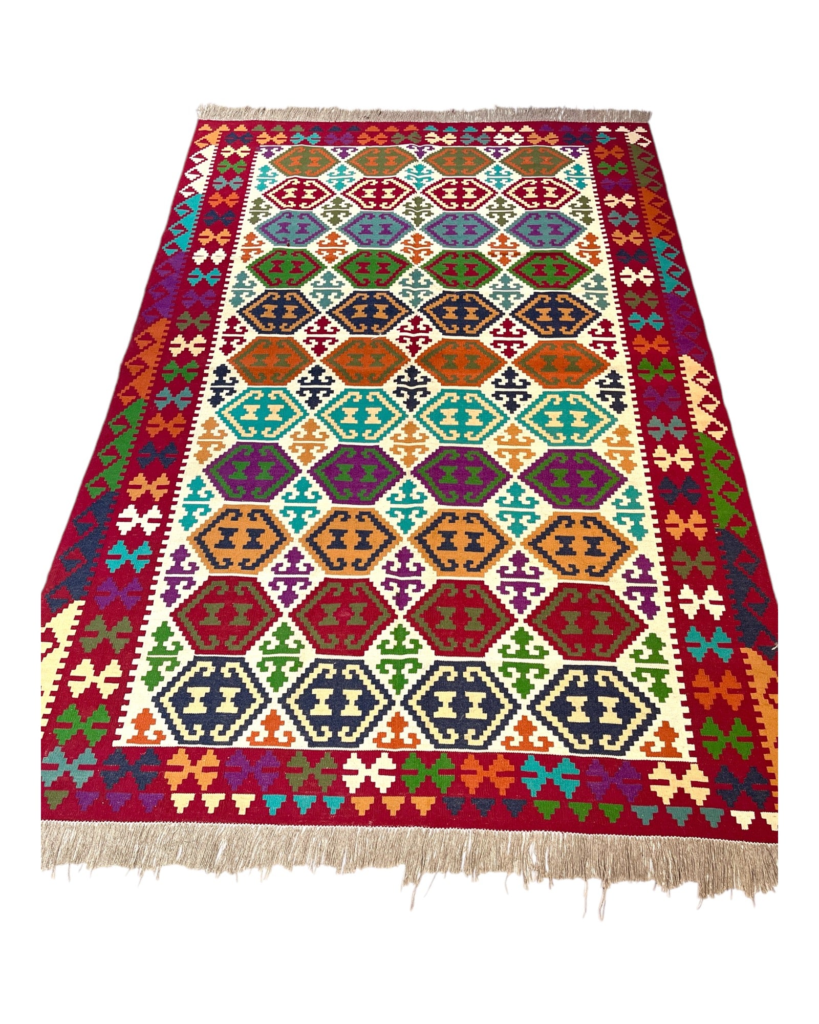 252cm x 174cm Red & Cream Maymana Kilim