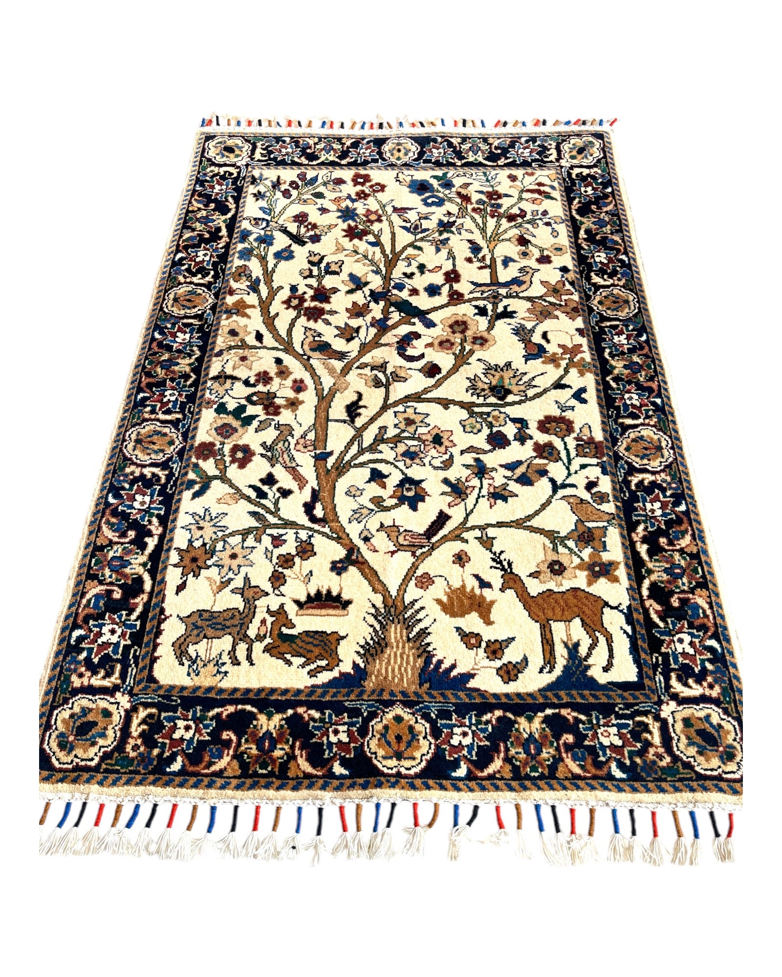 120 x 80cm Blue & Cream Tree of Life Rug