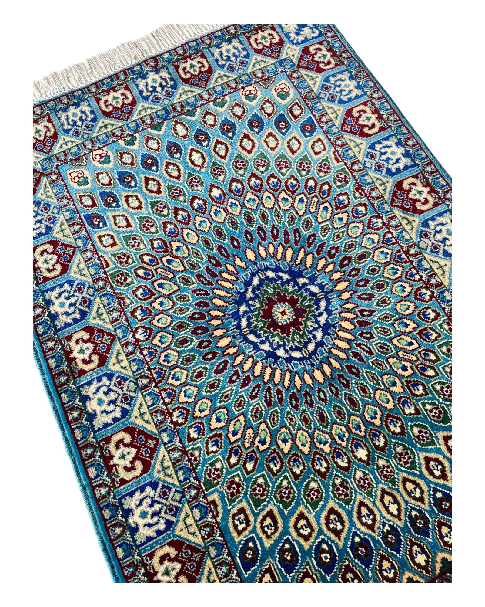 120cm x 80cm Blue & Cream Peacock Rug