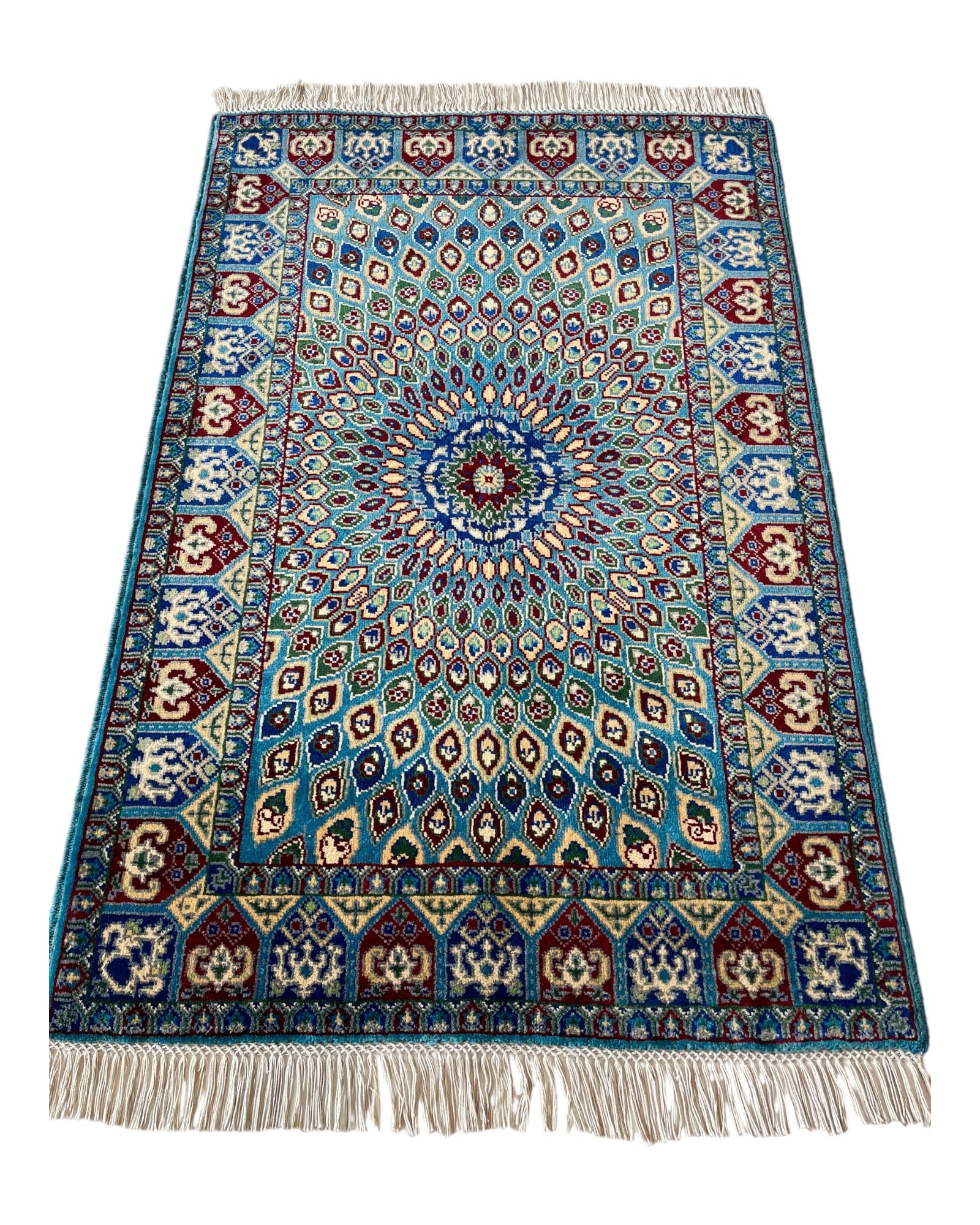 120cm x 80cm Blue & Cream Peacock Rug