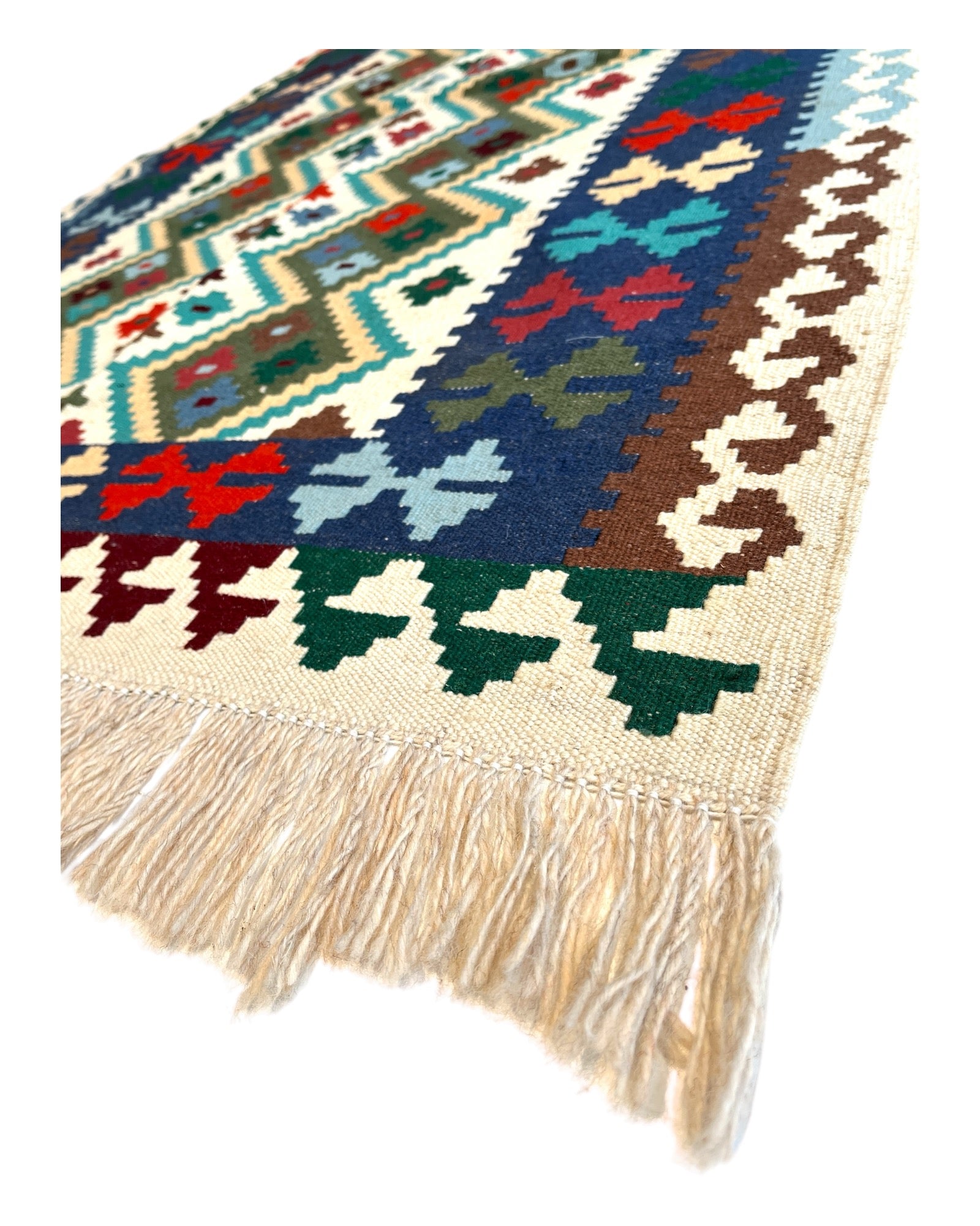 160cm x 102cm Cream & Blue Maymana Kilim