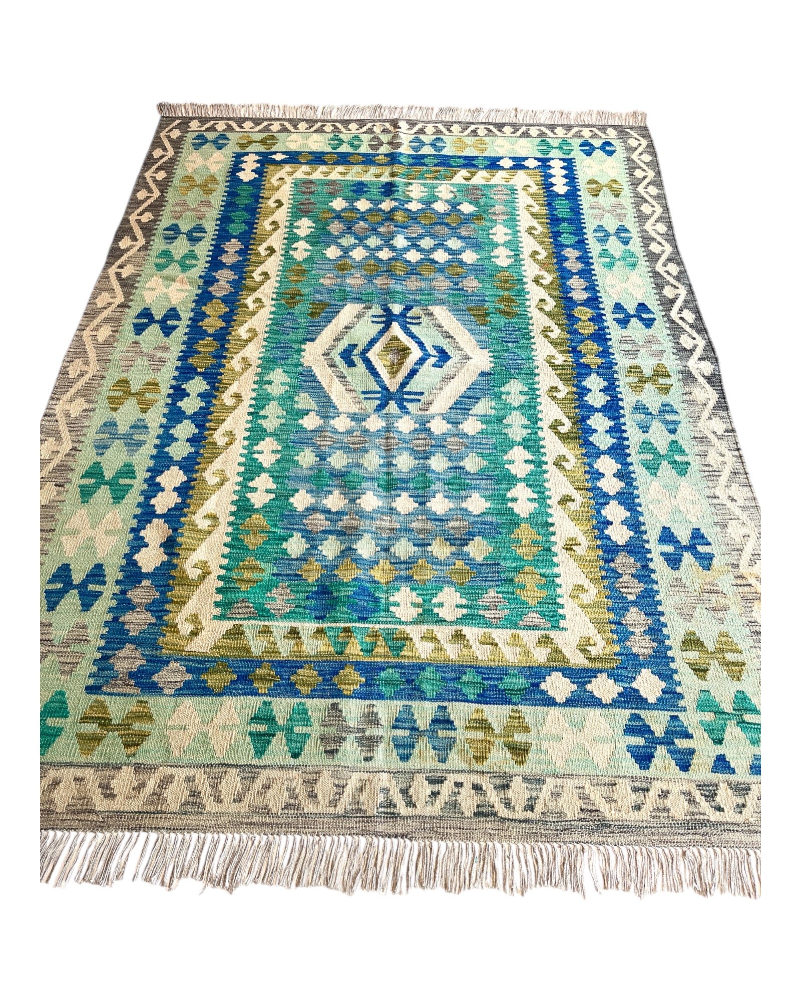 232cm x 167cm Blue & Green Maymana Kilim