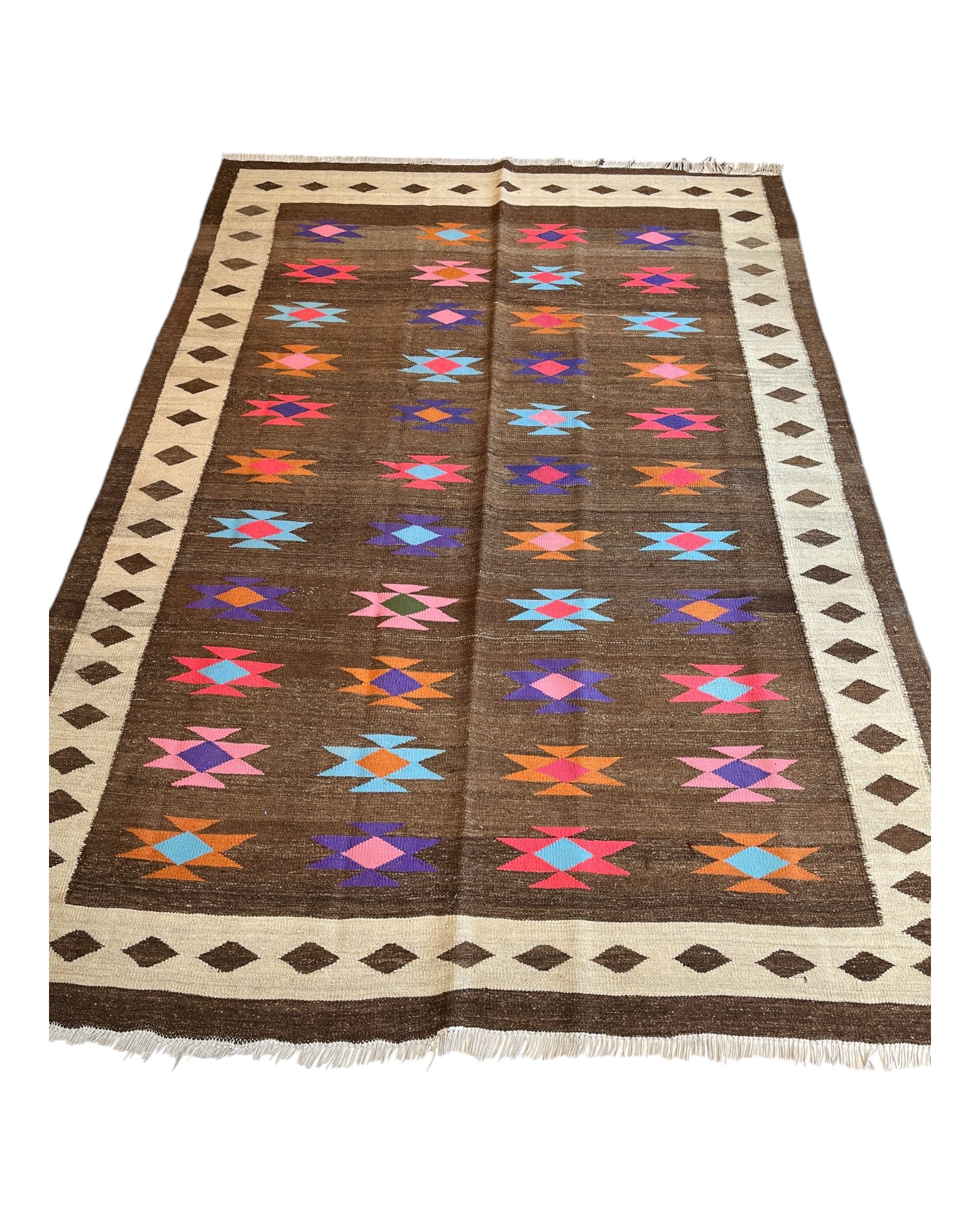 240cm x 173cm Vintage Pink & Brown Kilim