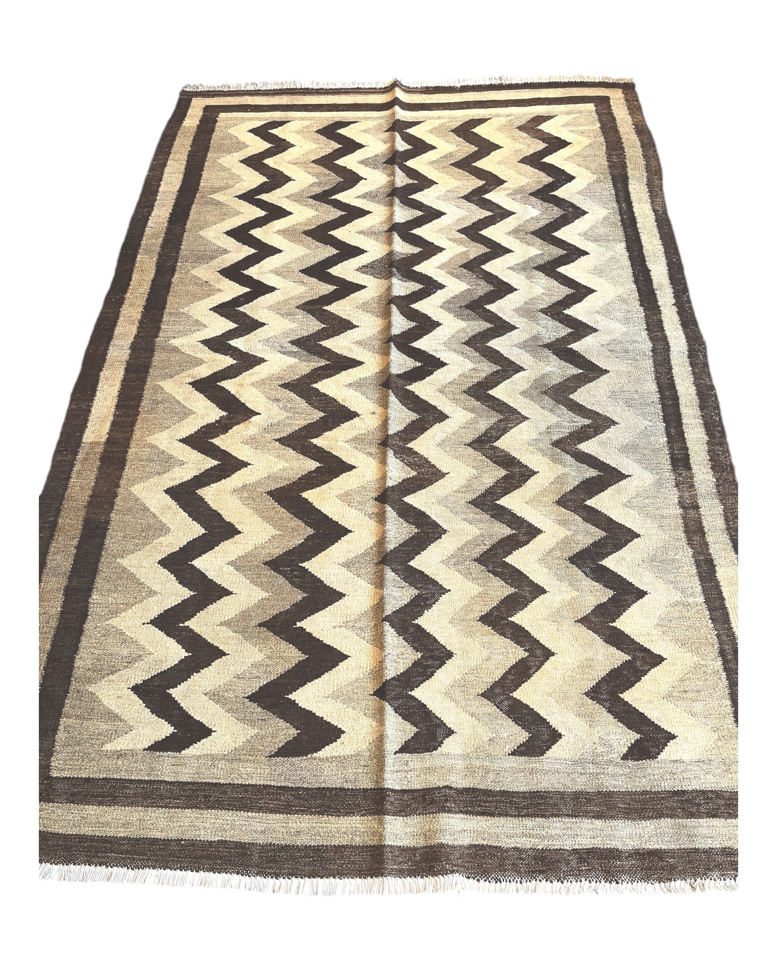 233cm x 154cm Vintage Cream & Brown Kilim