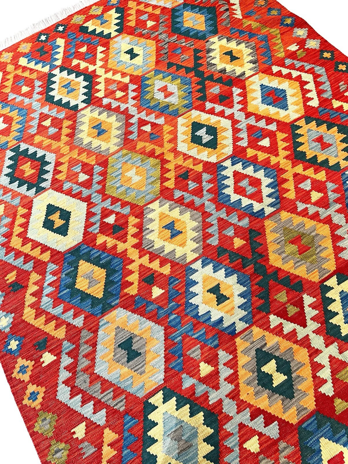 245cm x 180cm Red & Teal Maymana Kilim