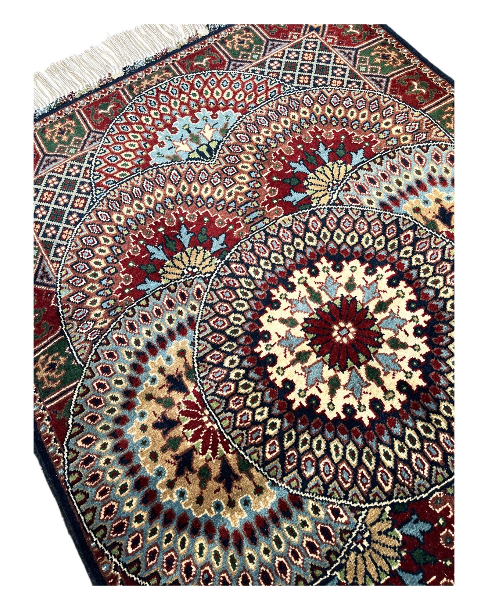 120cm x 80cm Blue, Red & Cream Peacock Rug