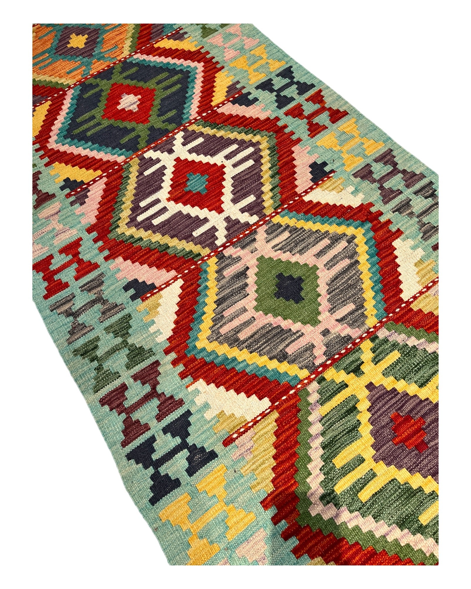 503cm x 78cm Green & Red Kilim Runner