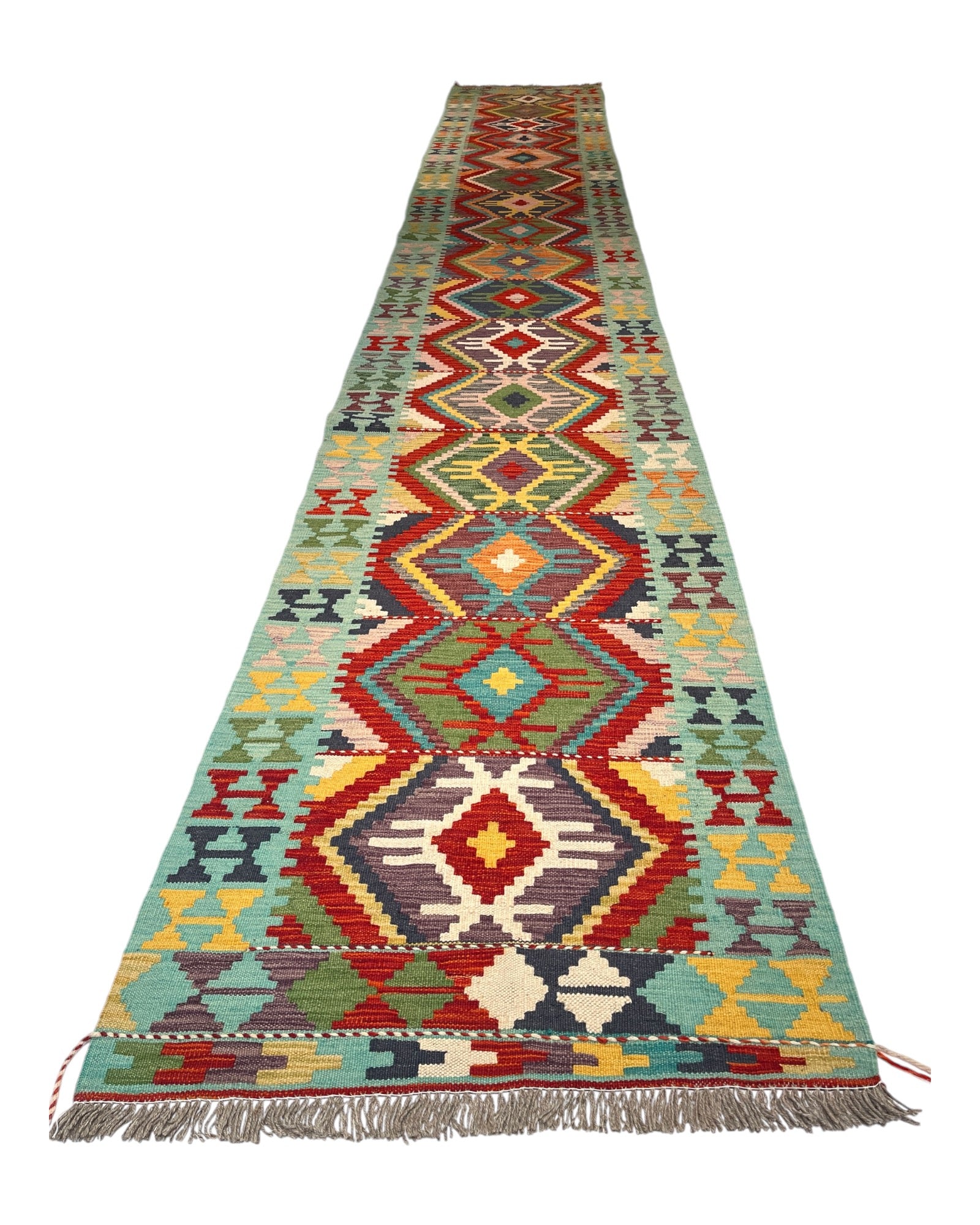 503cm x 78cm Green & Red Kilim Runner