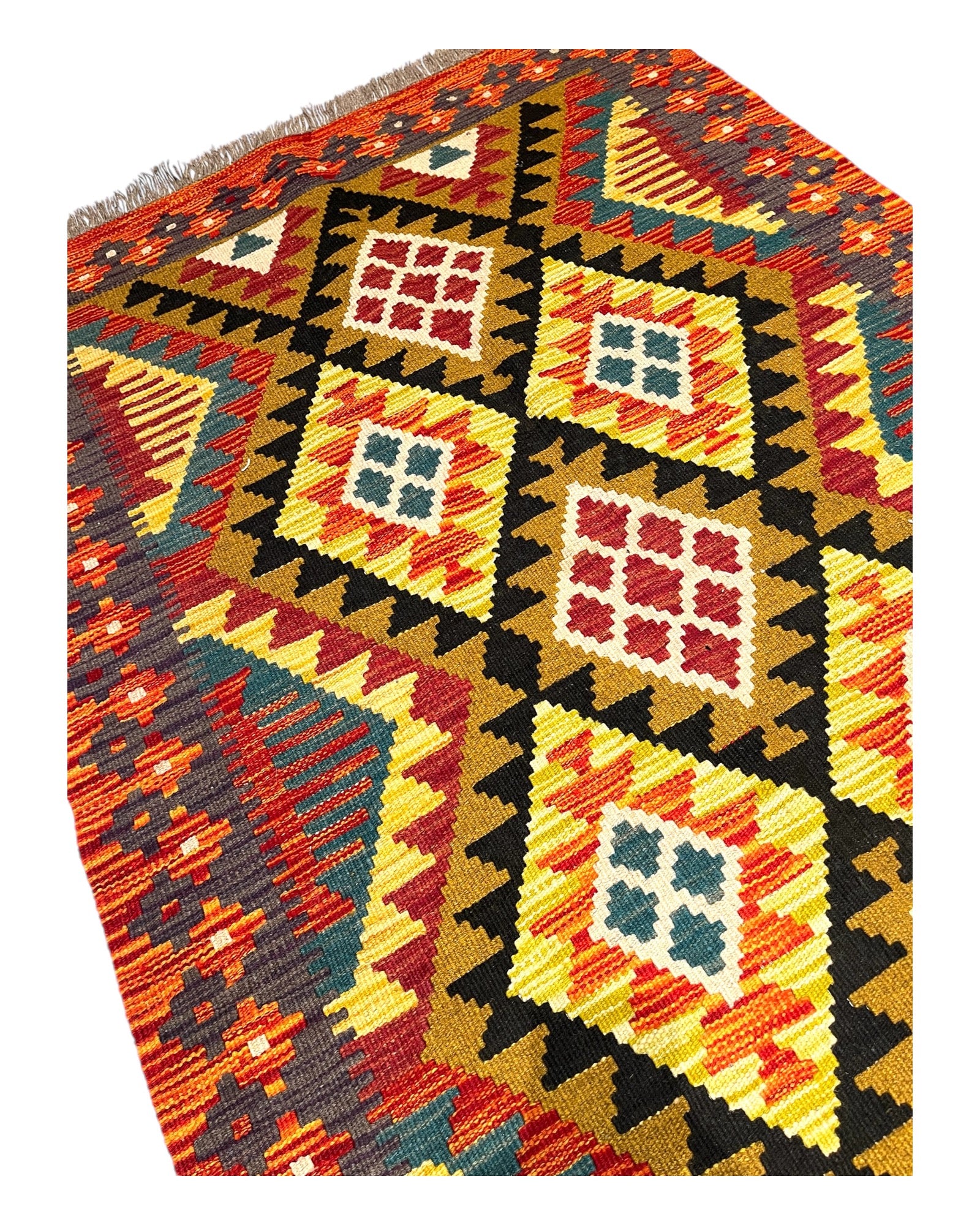 150cm x 100cm Orange & Yellow Maymana Kilim