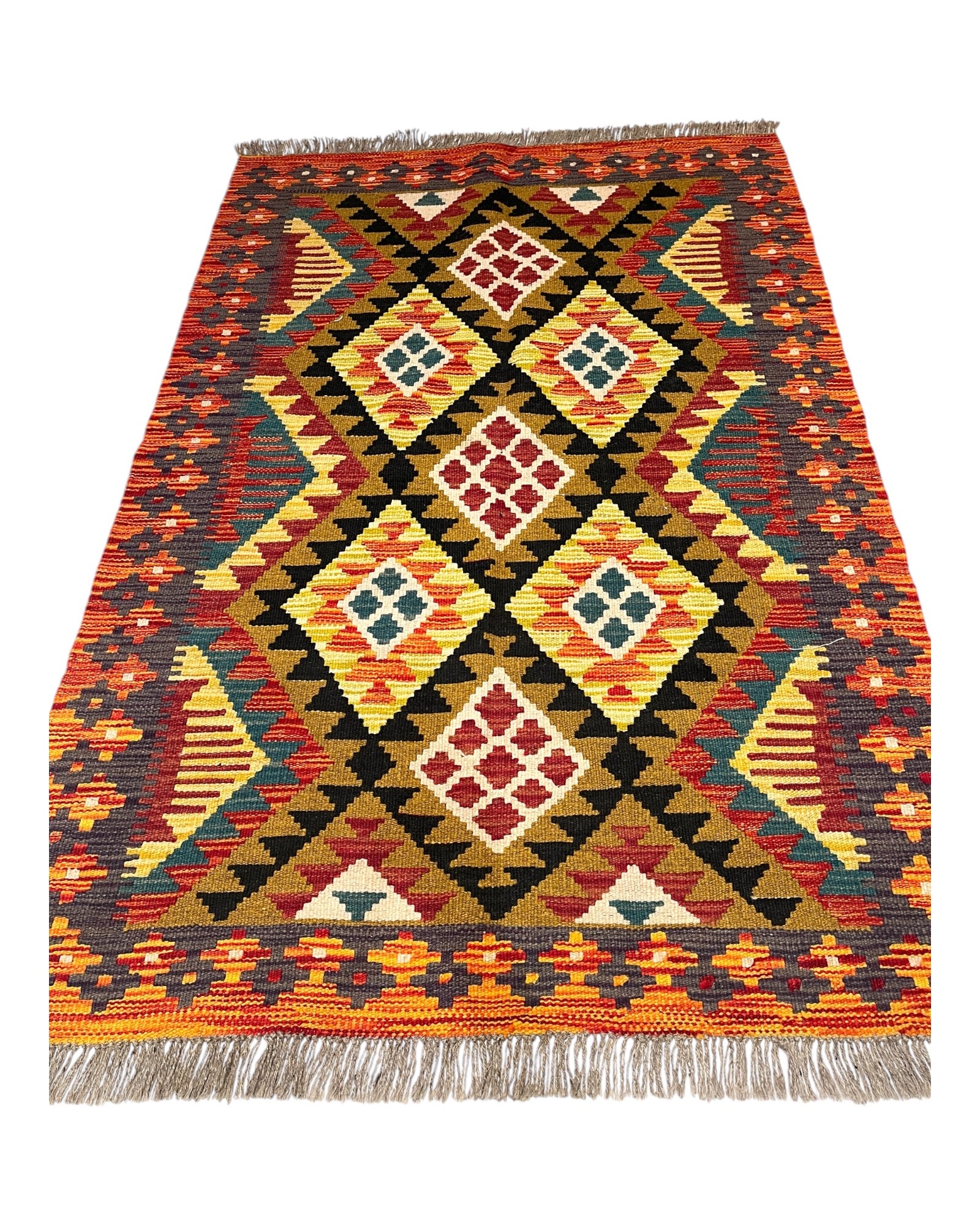 150cm x 100cm Orange & Yellow Maymana Kilim