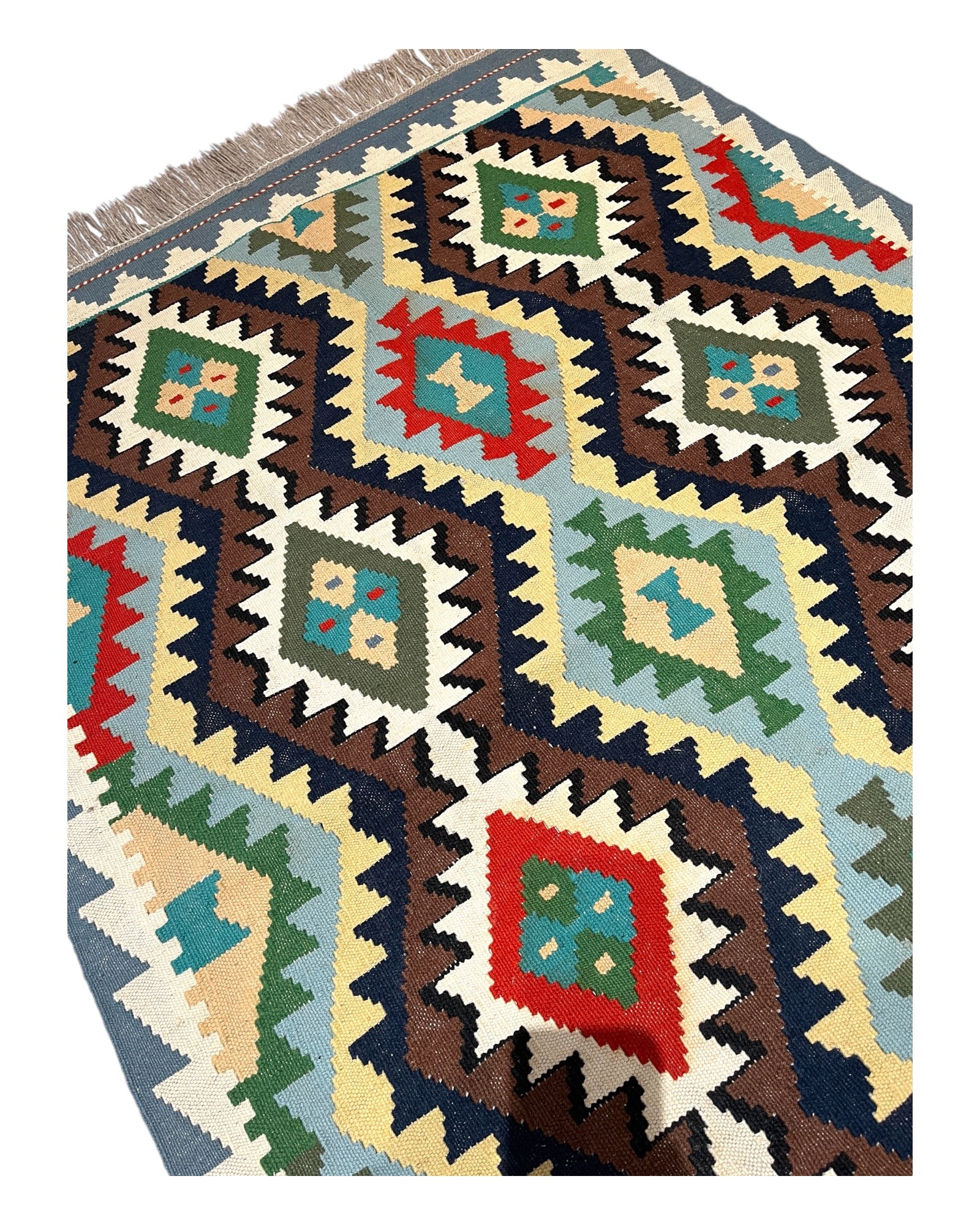 150cm x 100cm Teal & Blue Maymana Kilim