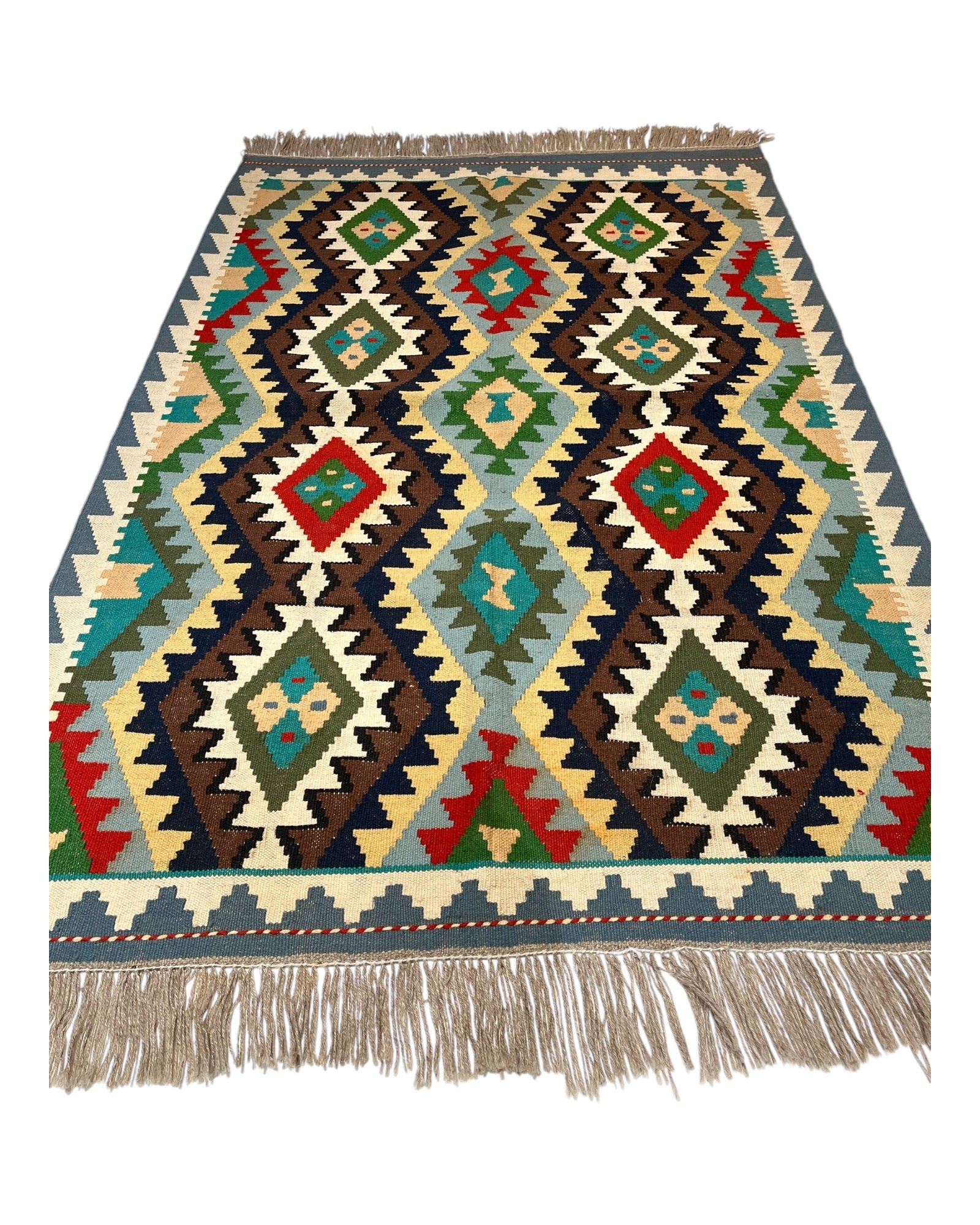 150cm x 100cm Teal & Blue Maymana Kilim