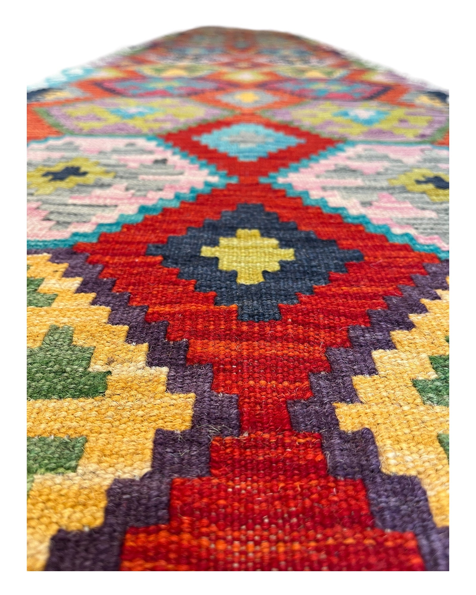 390cm x 80cm Colourful Orange Kilim Runner