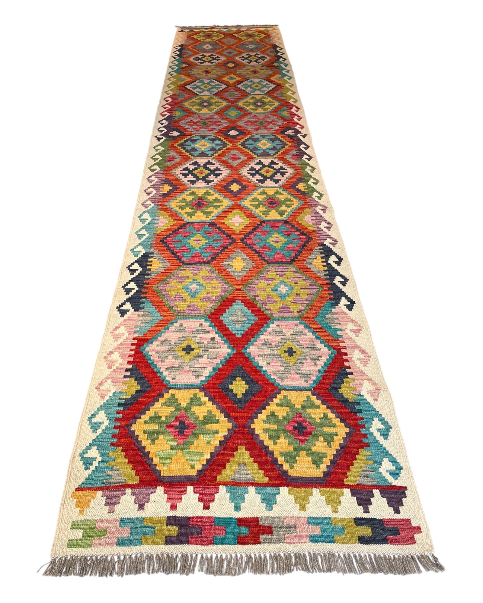 390cm x 80cm Colourful Orange Kilim Runner