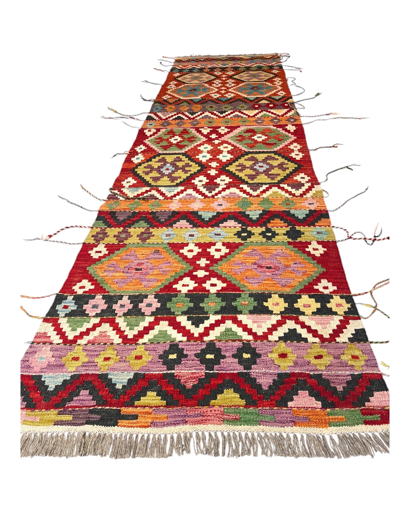 300cm x 80cm Colourful Orange & Red Kilim Runner