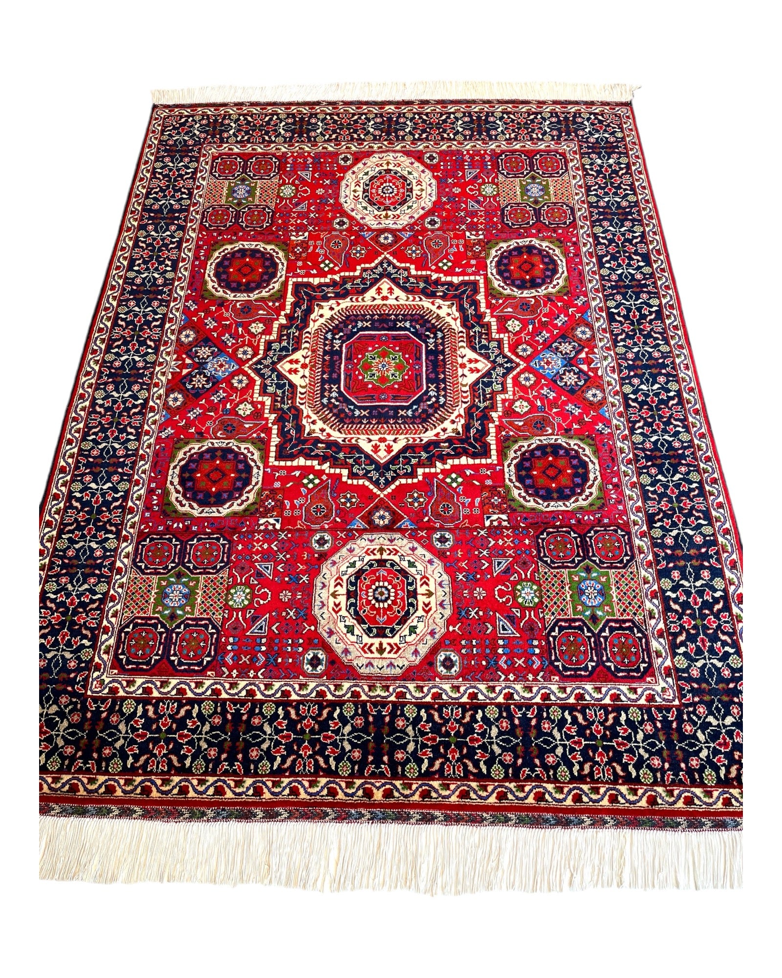 204cm x 150cm Red & Navy Afghan Rug