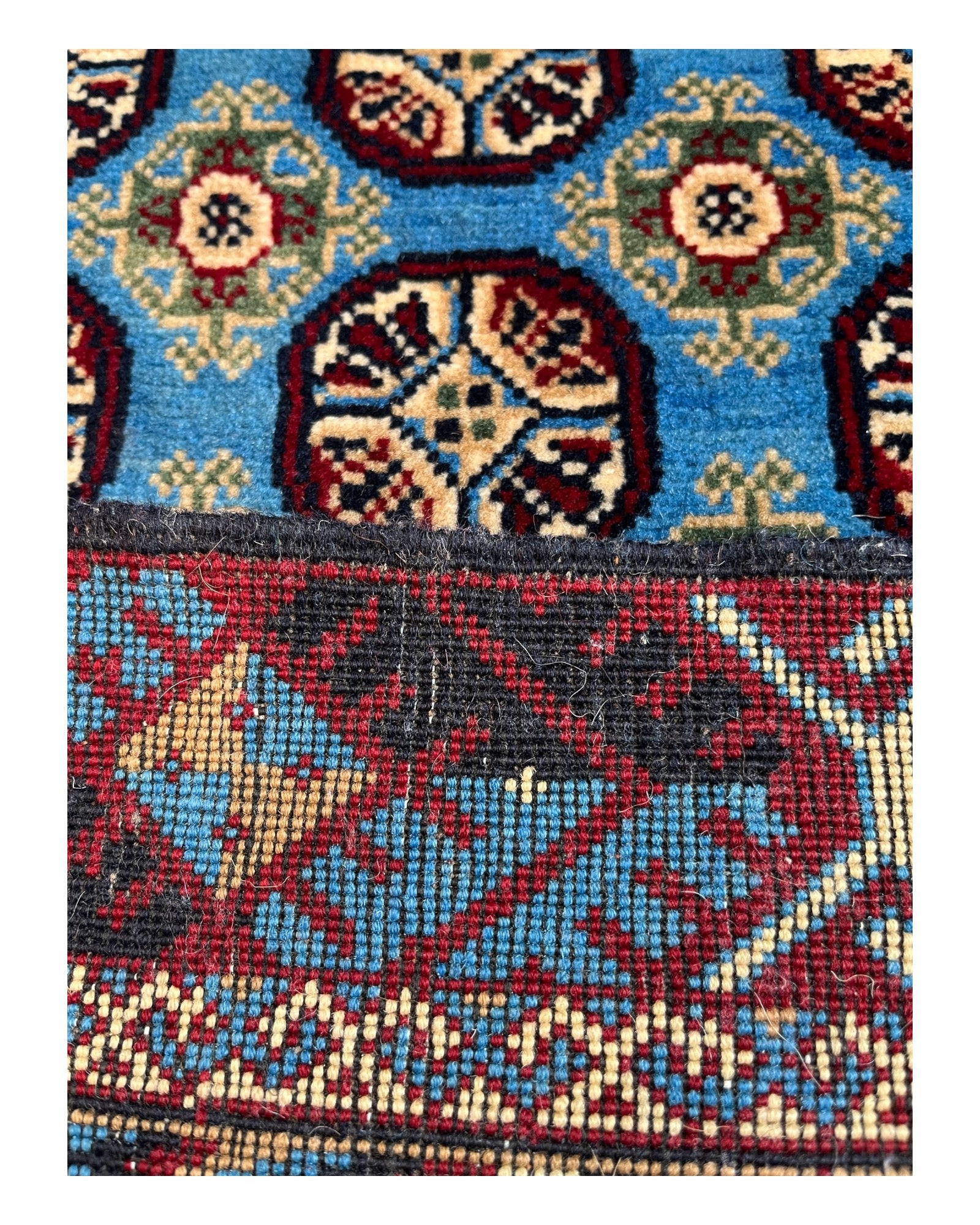 210cm x 150cm Blue & Red Fine Khuwaja Roshnai Rug