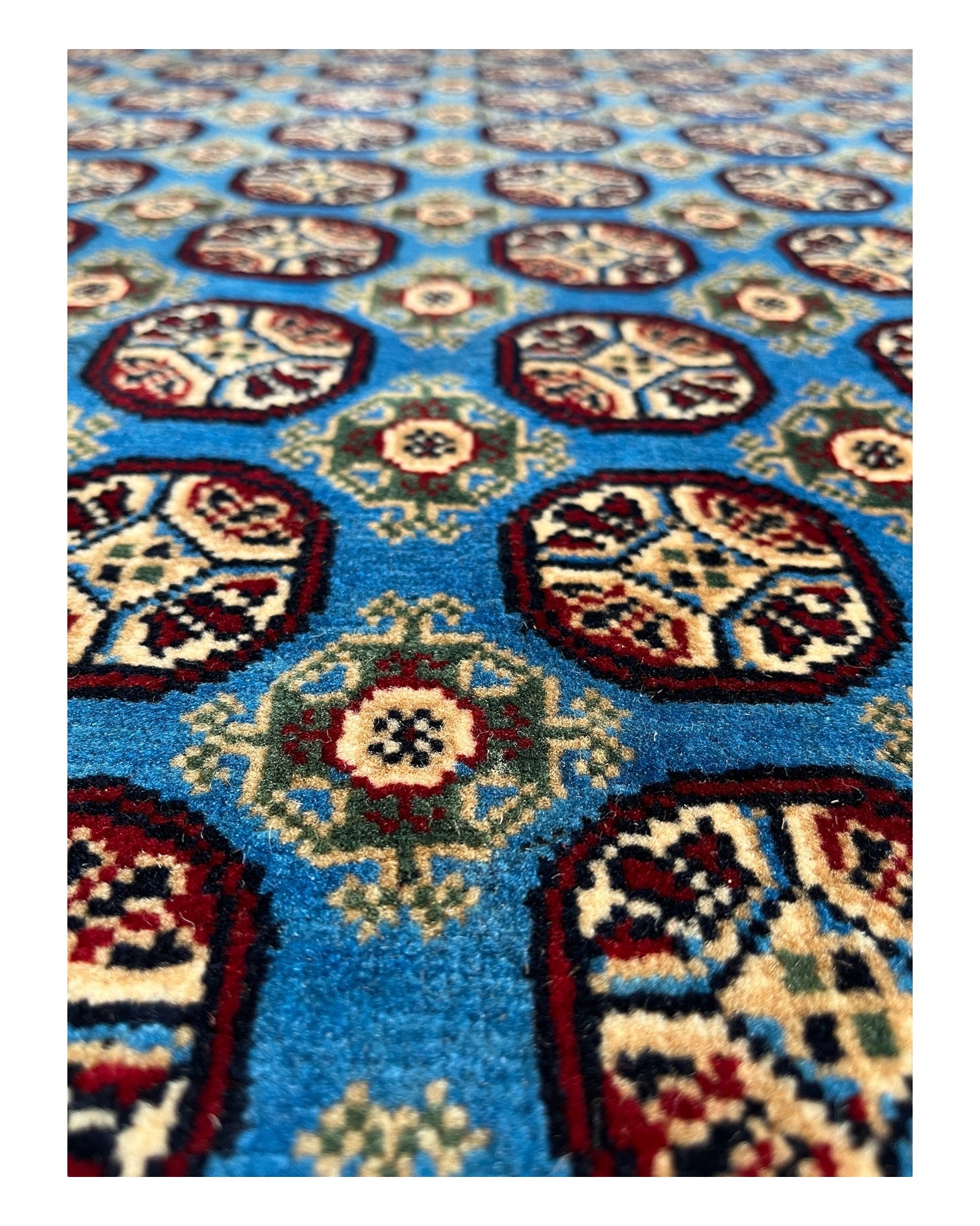 210cm x 150cm Blue & Red Fine Khuwaja Roshnai Rug