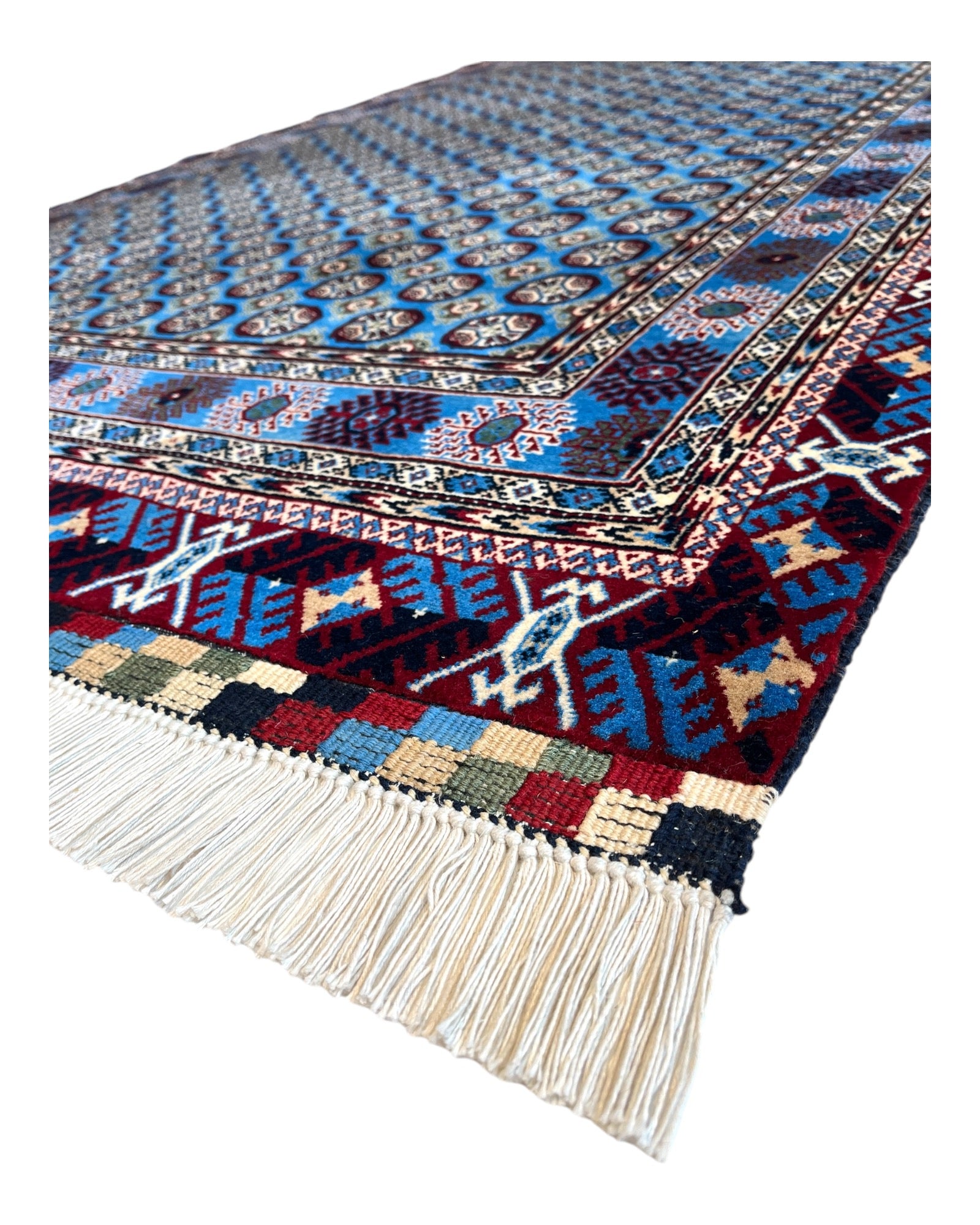 210cm x 150cm Blue & Red Fine Khuwaja Roshnai Rug