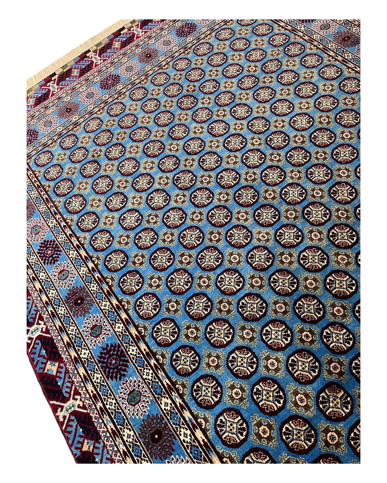 210cm x 150cm Blue & Red Fine Khuwaja Roshnai Rug