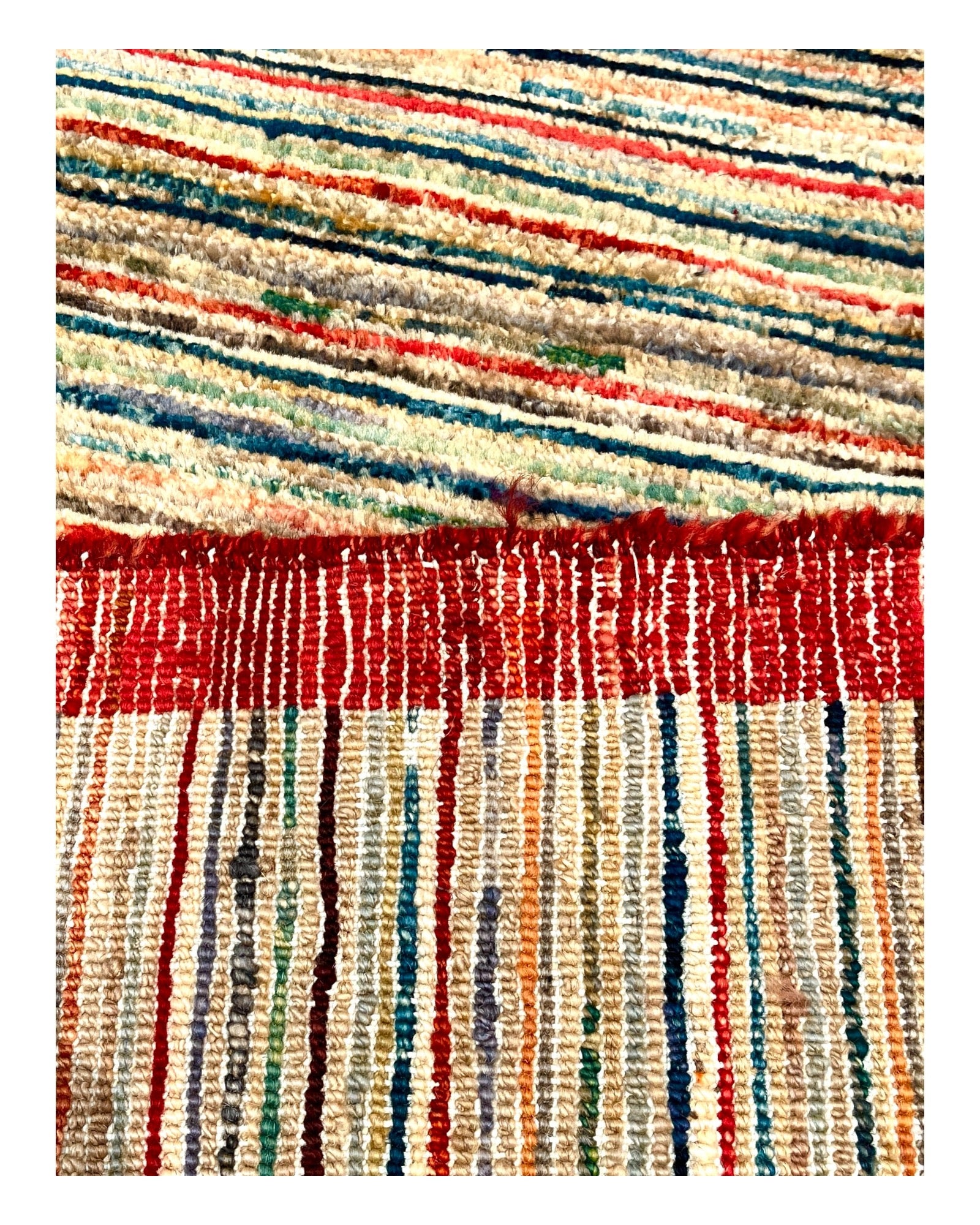 246cm x 168cm Multi-coloured Gabeh Rug with Red Border