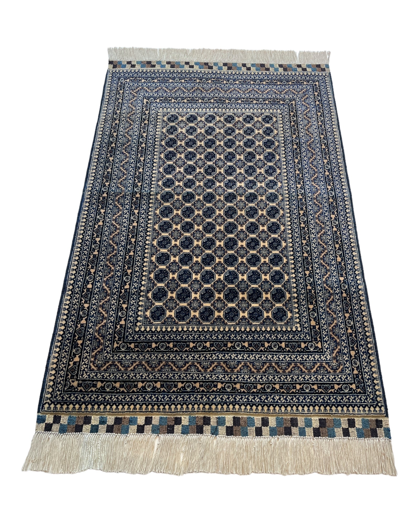 1 x 1.5m Khuwaja Roshnai Blue/Cream