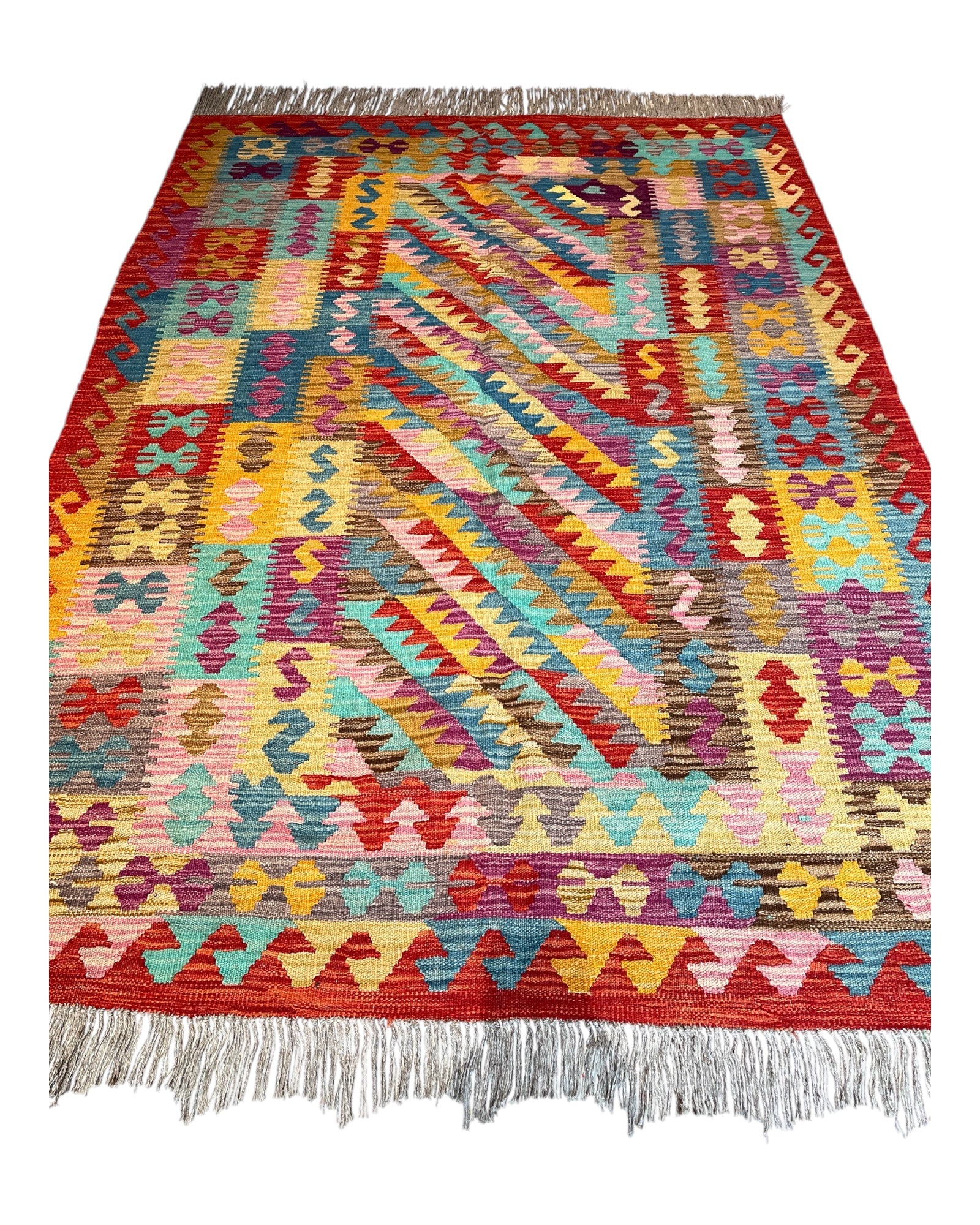 200cm x 146cm Orange Patchwork Maymana Kilim