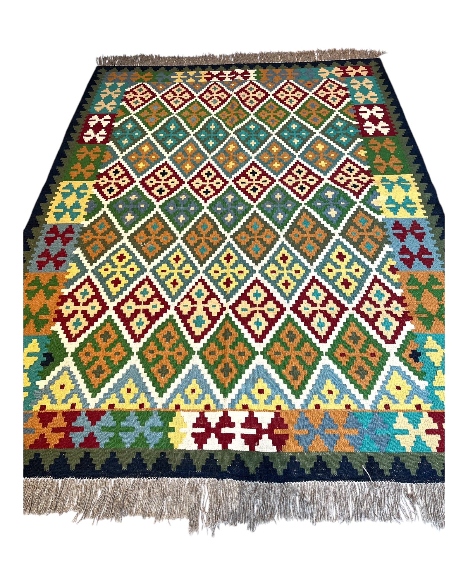 200cm x 154cm Blue & Green Maymana Kilim