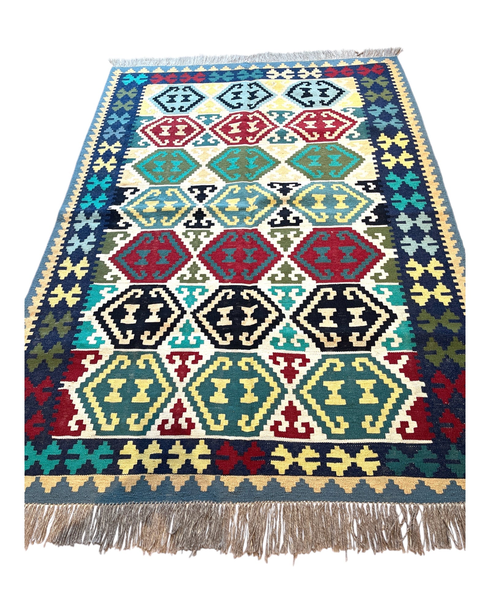 200cm x 144cm Cream & Blue Maymana Kilim