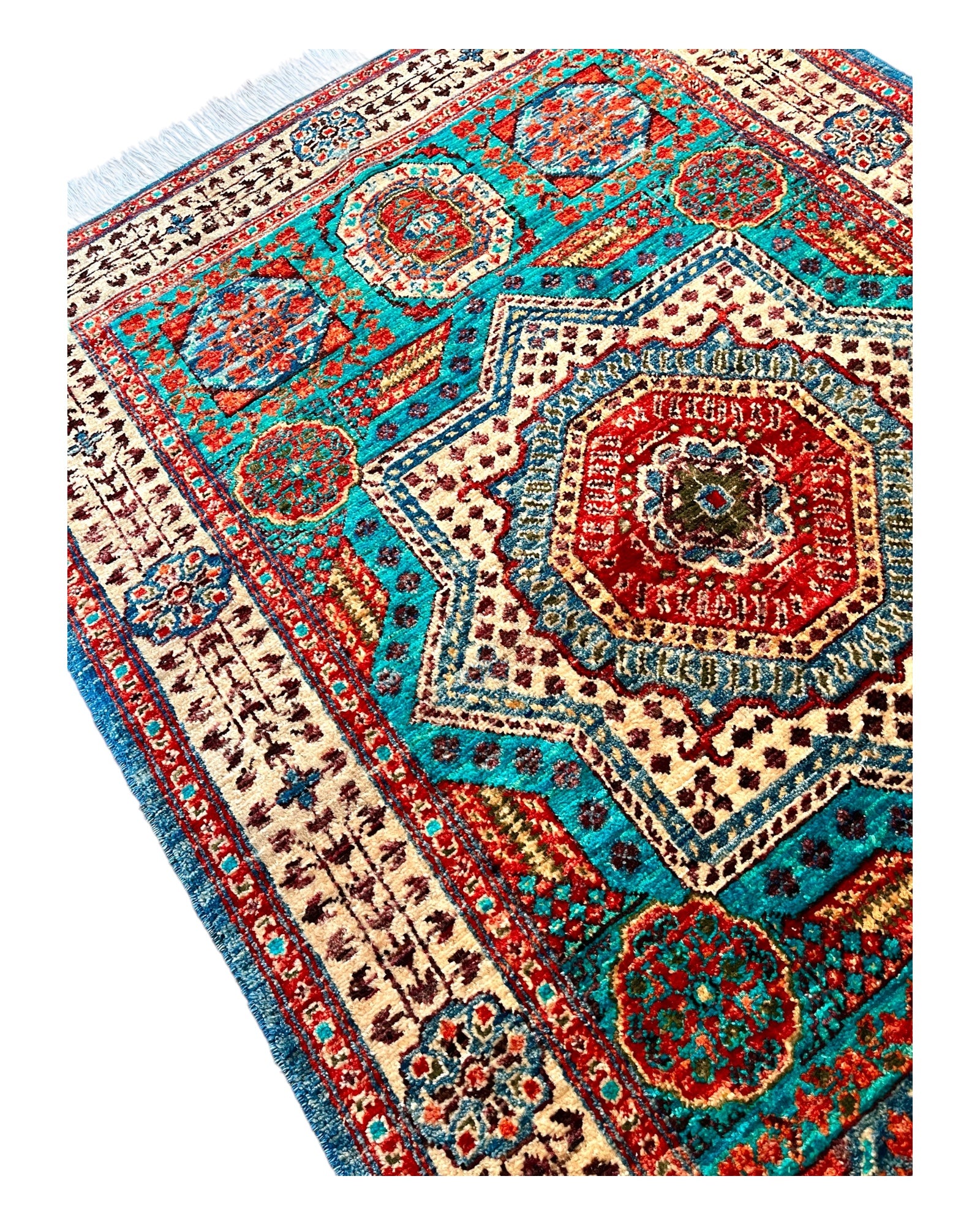 148cm x 104cm Red, Blue & Cream Afghan Rug