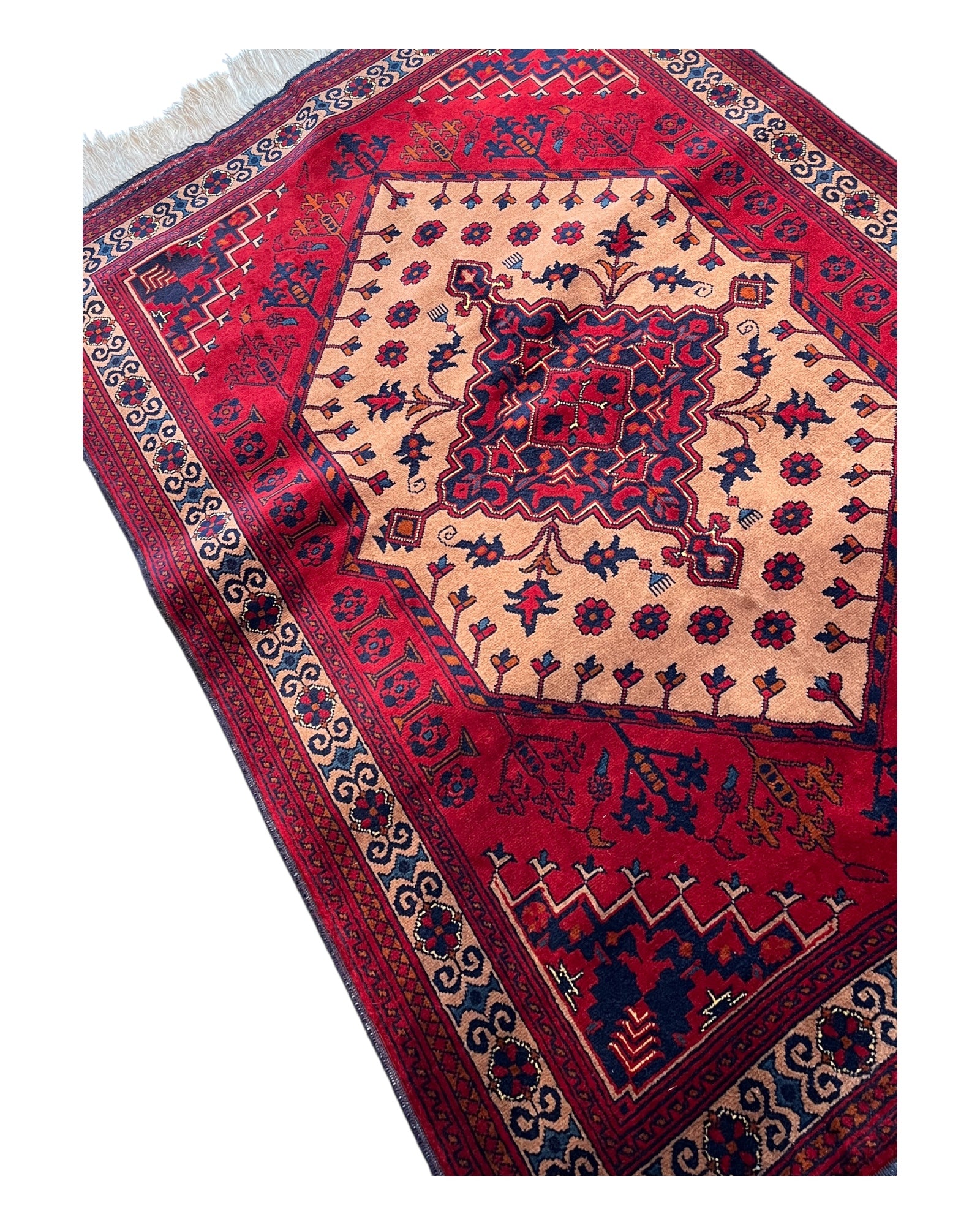 146cm x 100cm Red & Gold Afghan Rug