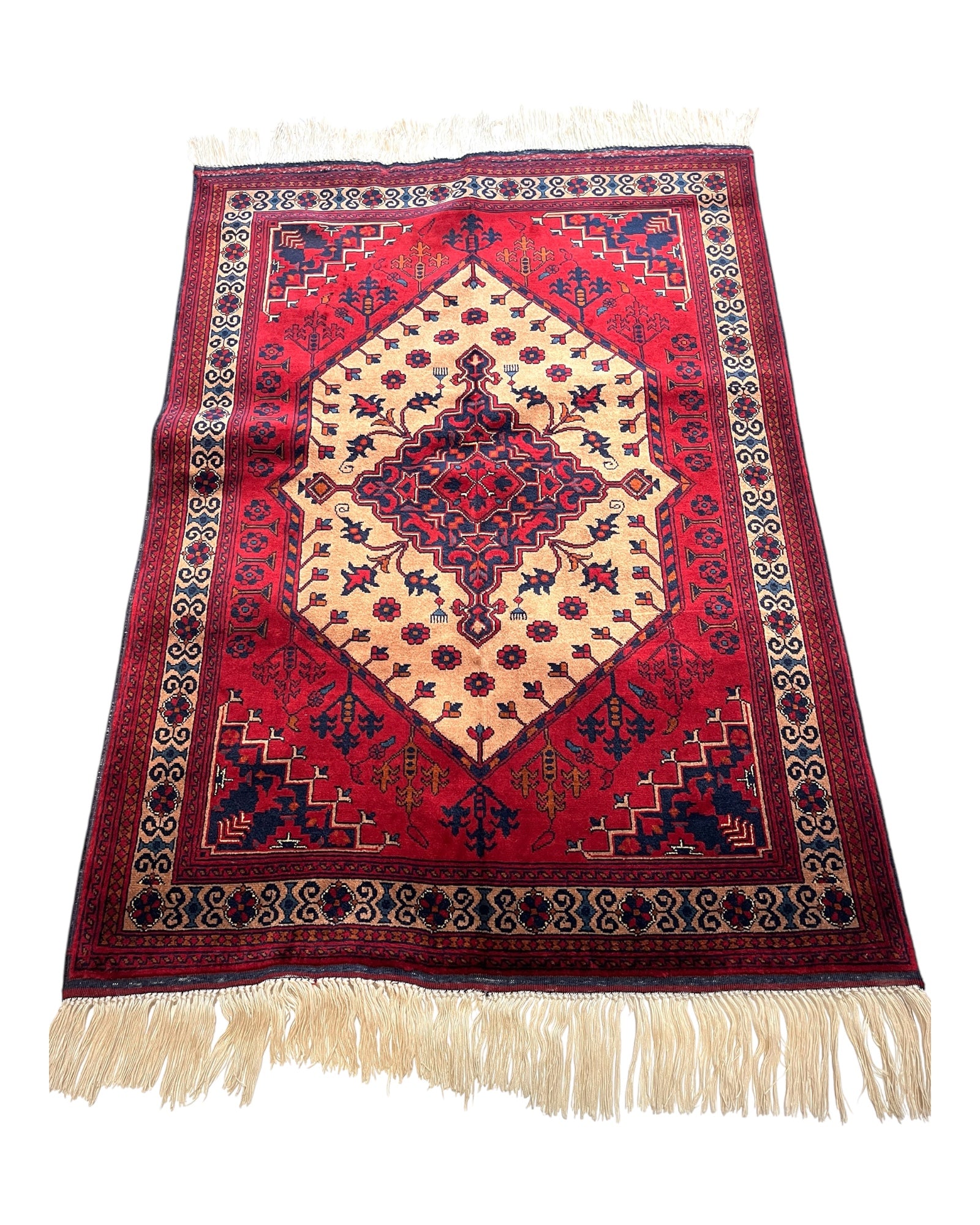 146cm x 100cm Red & Gold Afghan Rug