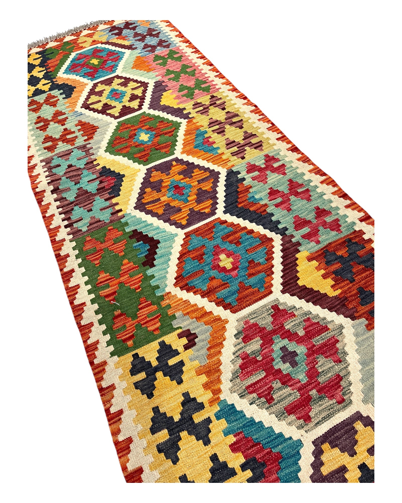 390cm x 80cm Colourful Orange Kilim Runner