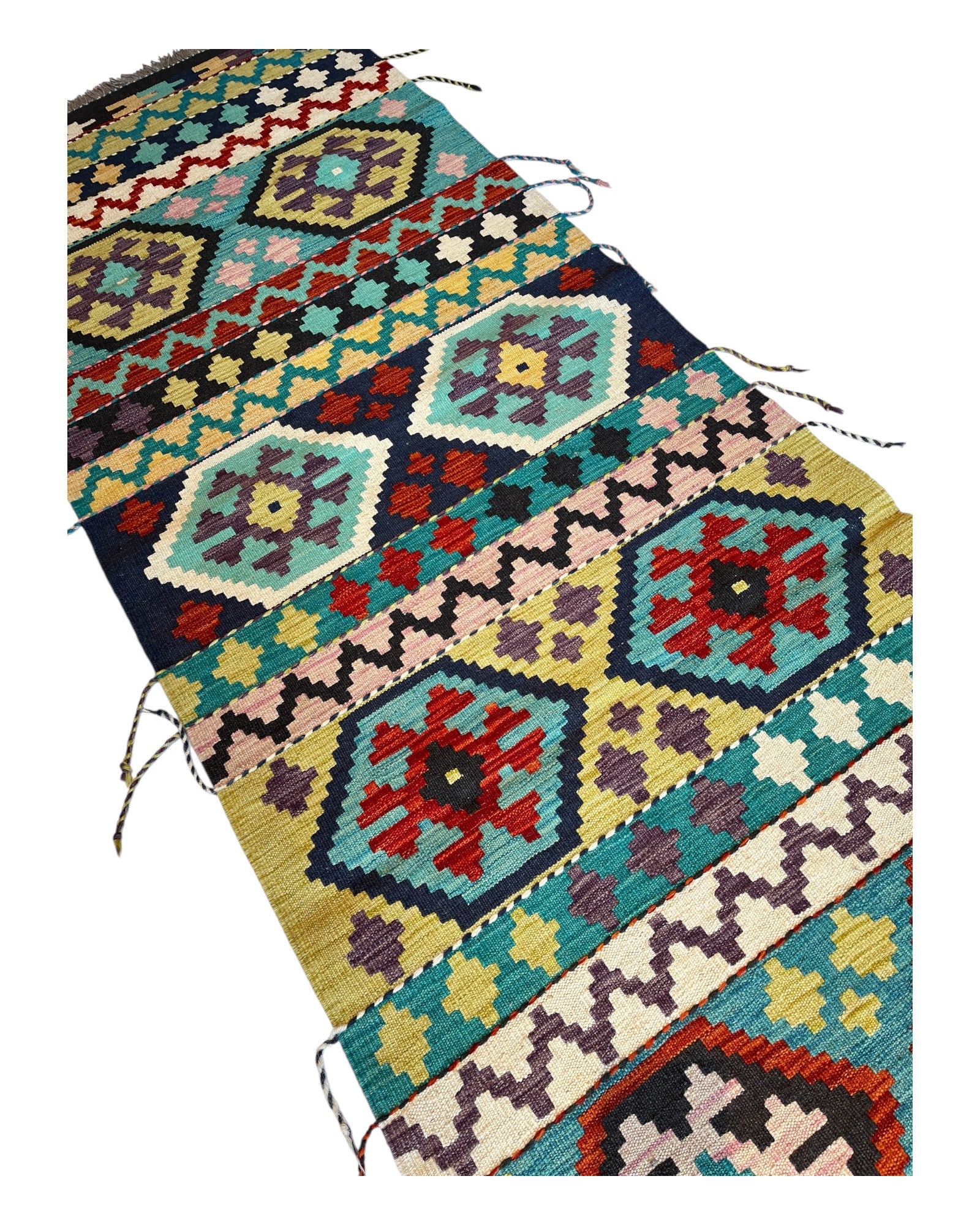 285cm x 78cm Teal & Orange Maymana Kilim Runner