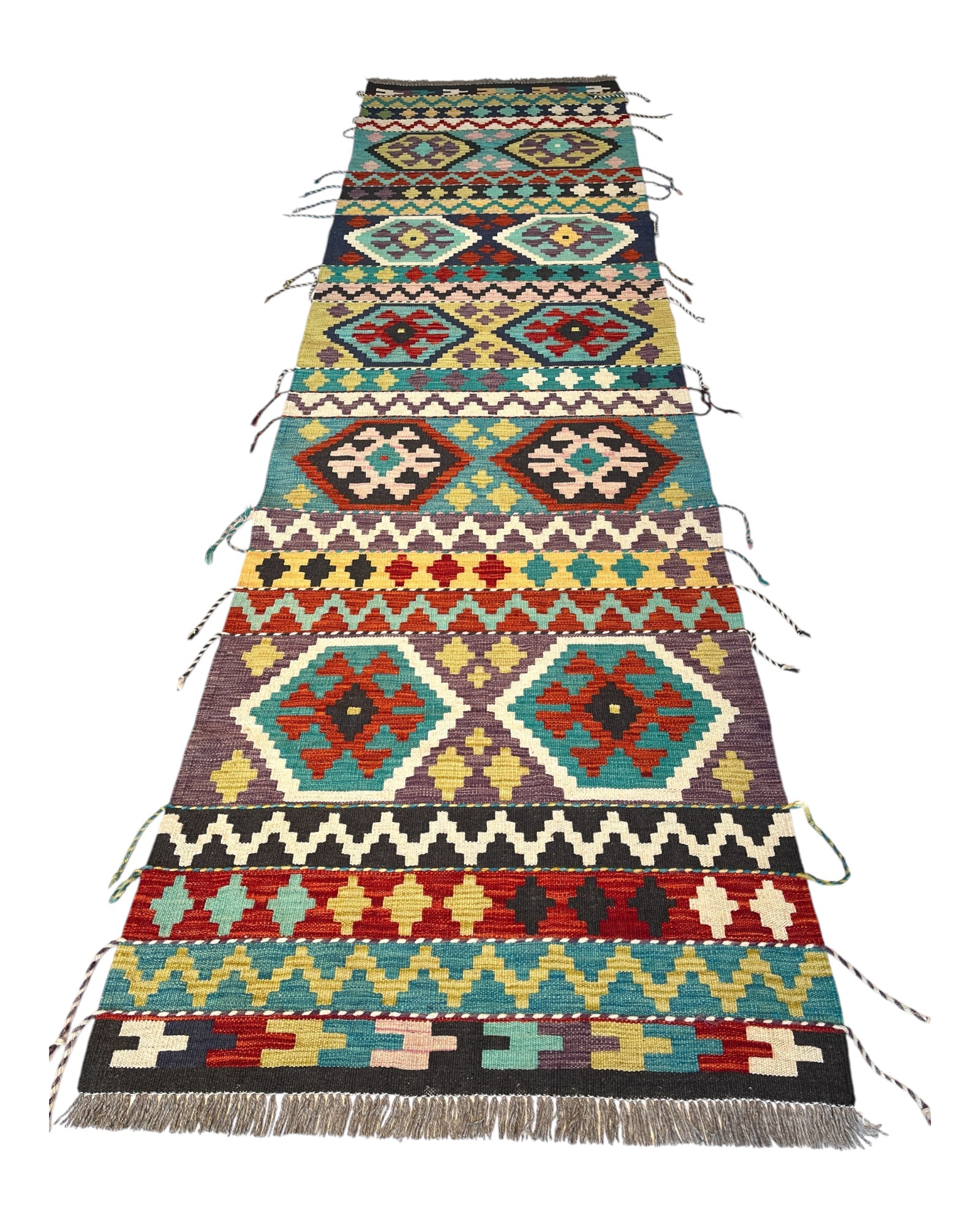 285cm x 78cm Teal & Orange Maymana Kilim Runner