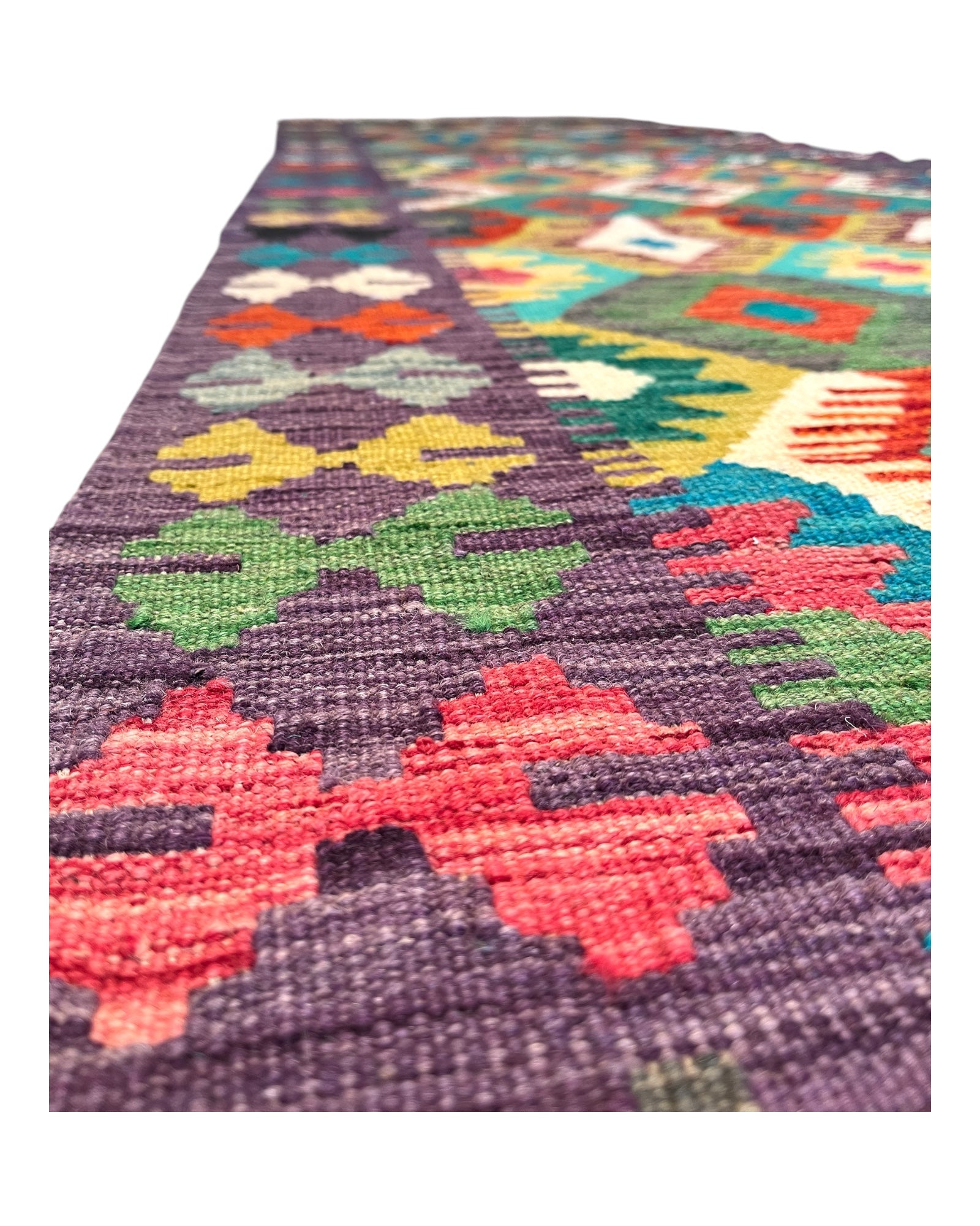 295cm x 80cm Purple & Green Maymana Kilim Runner