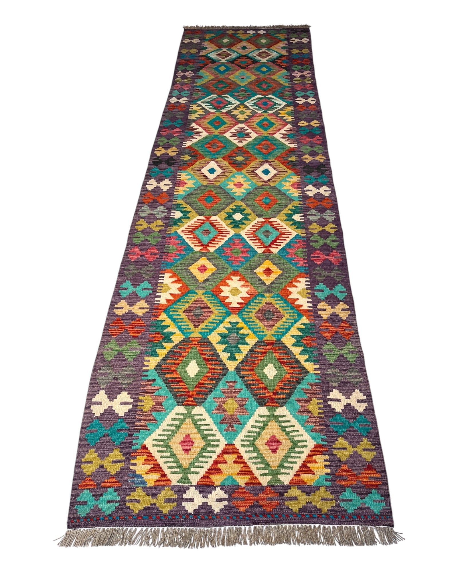 295cm x 80cm Purple & Green Maymana Kilim Runner