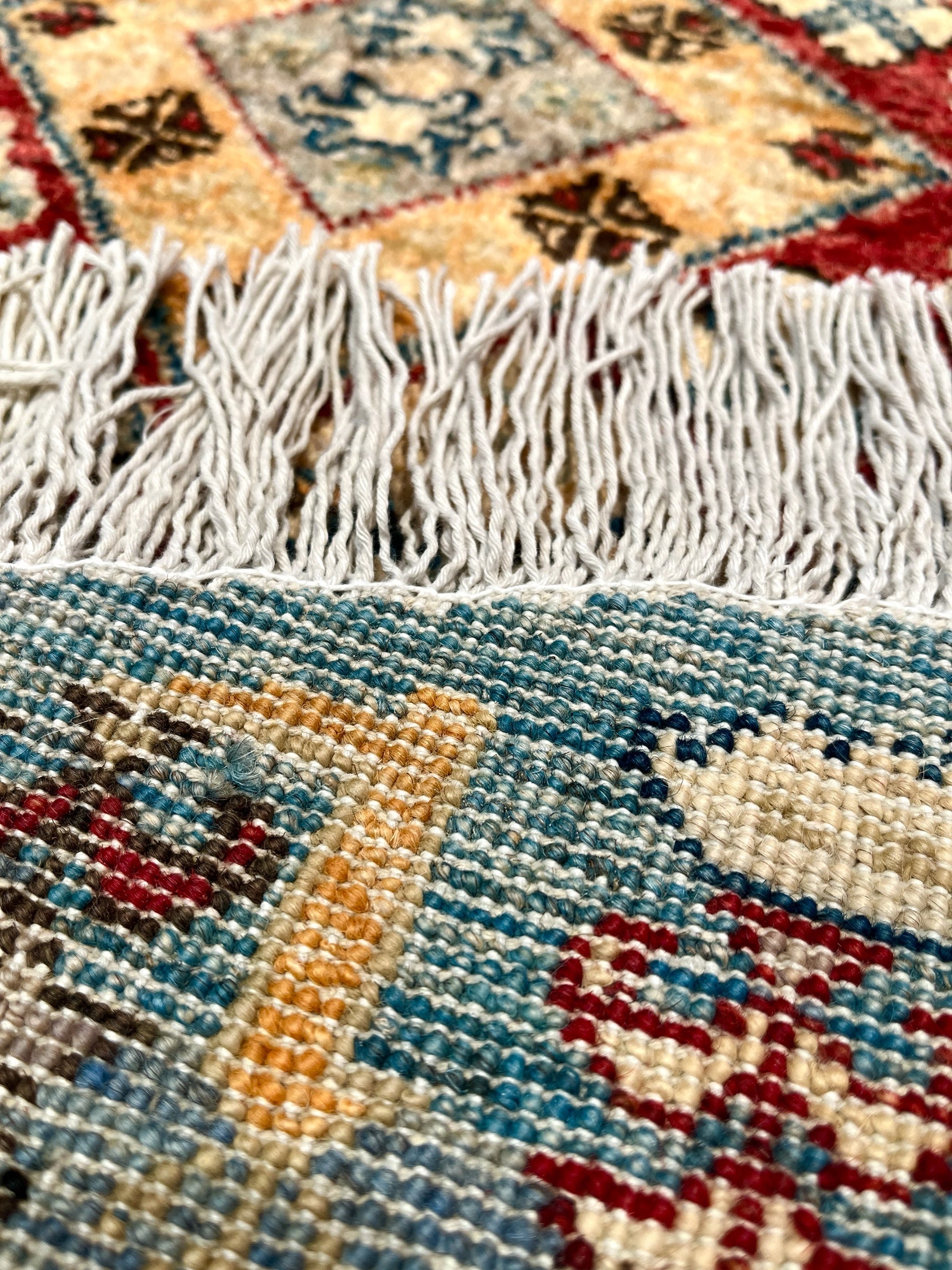 200cm Cream & Blue Round Afghan Rug