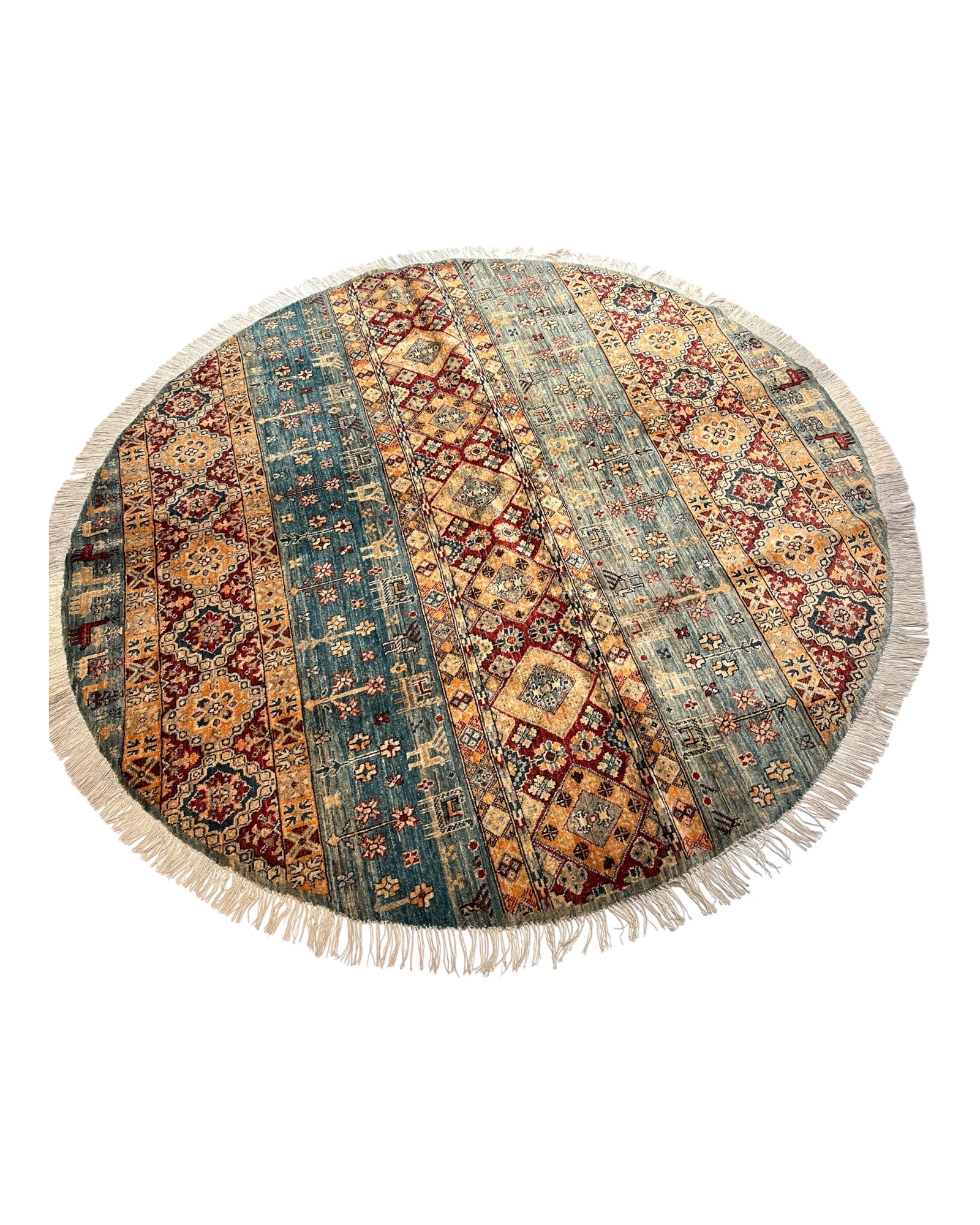 200cm Cream & Blue Round Afghan Rug