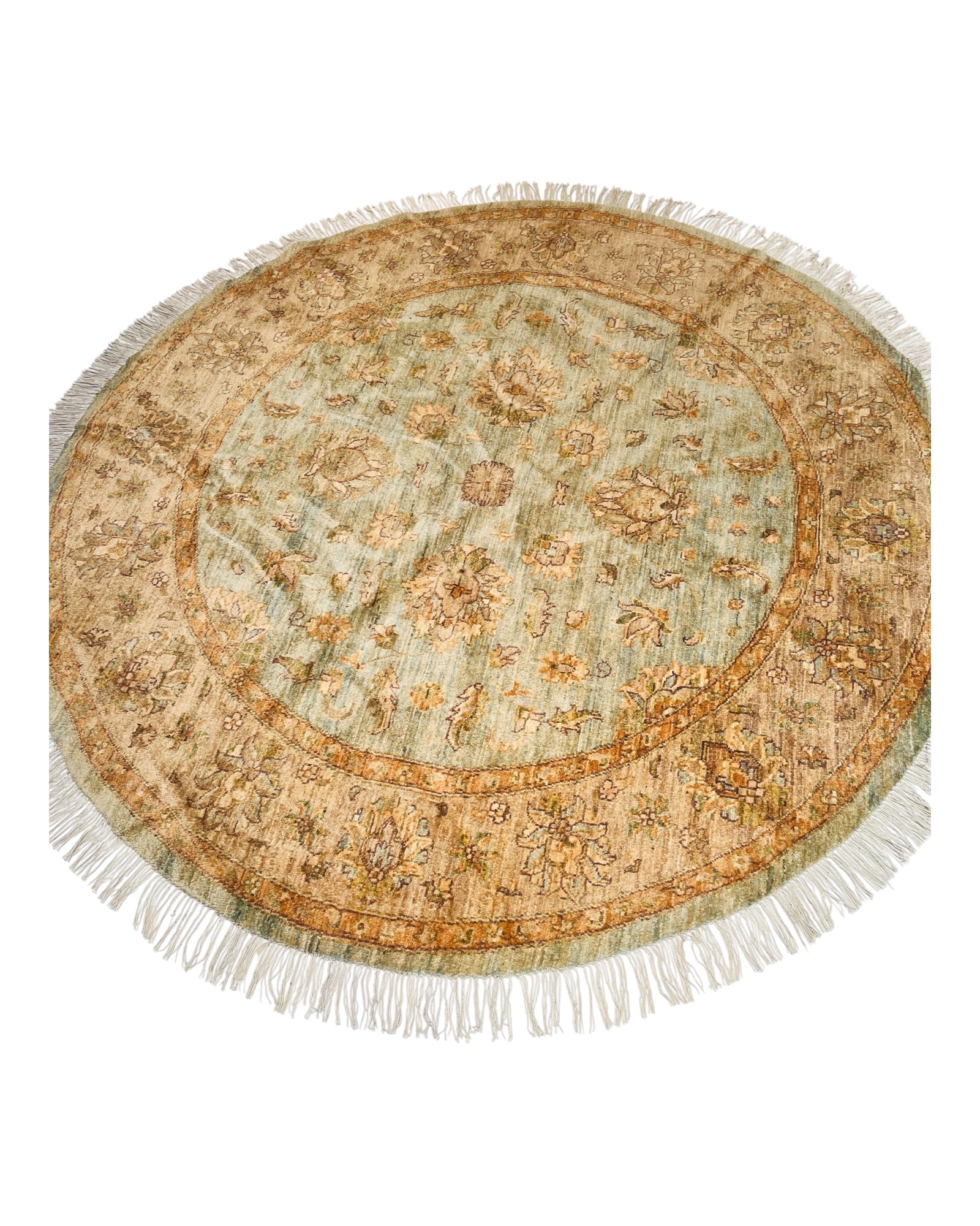 180cm Cream & Pale Green Round Afghan Rug