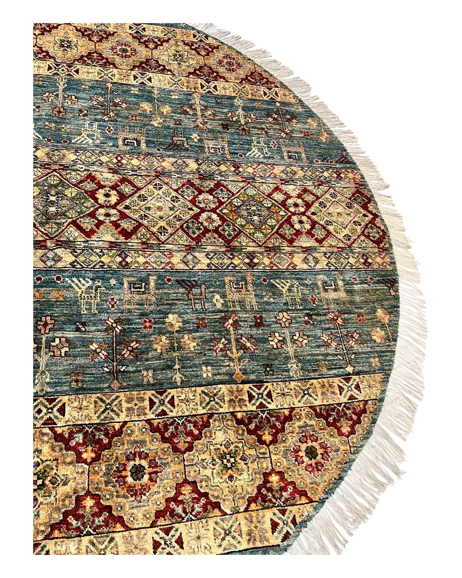 200cm Cream & Blue Round Afghan Rug