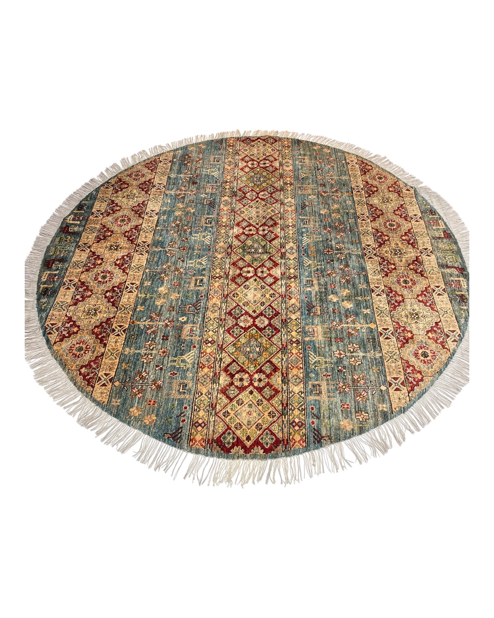 200cm Cream & Blue Round Afghan Rug