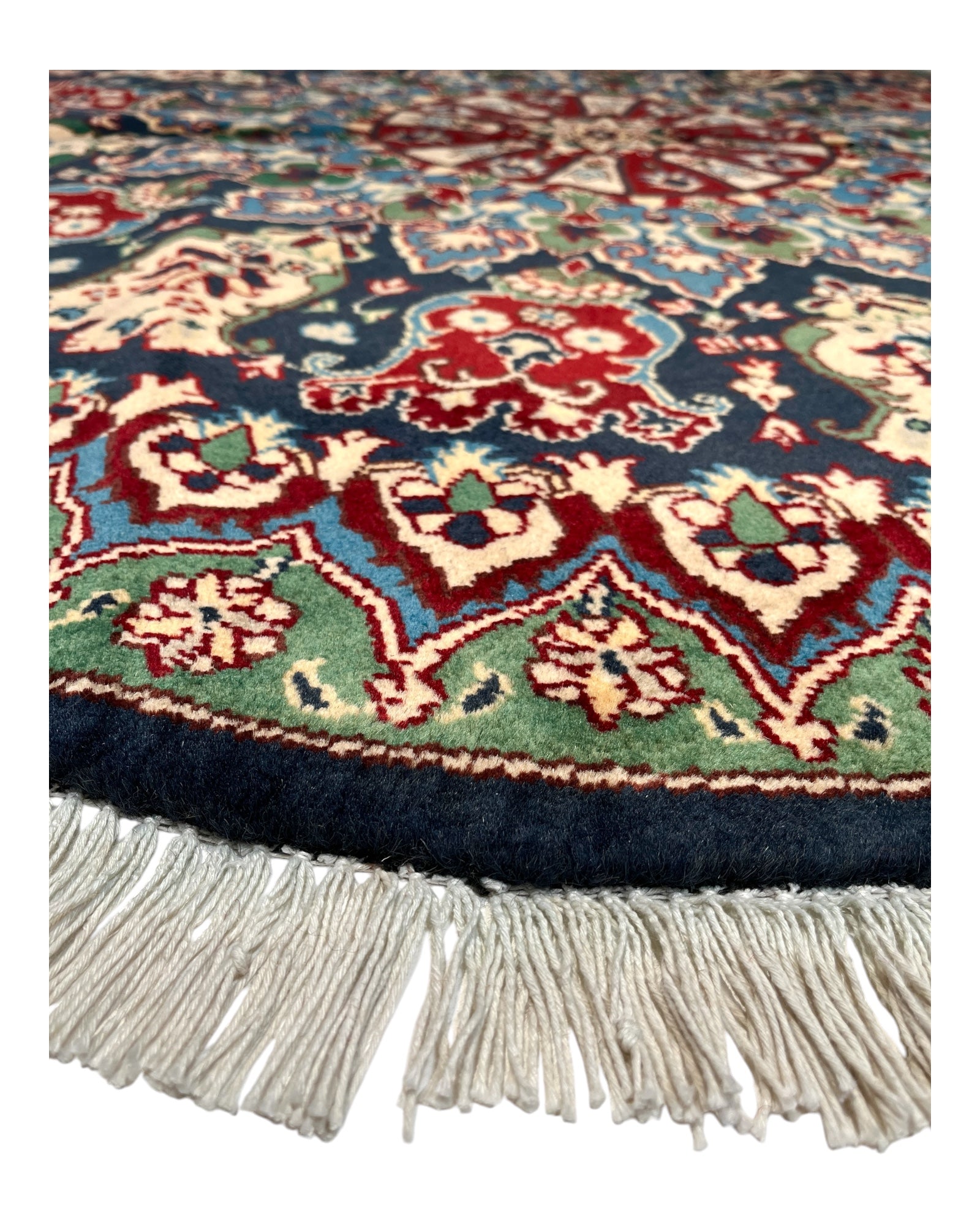 150cm Navy & Green Round Afghan Rug