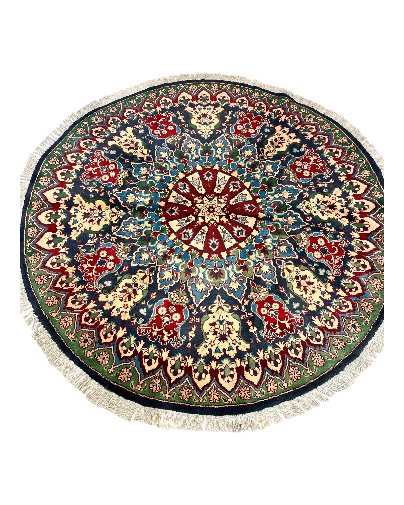 150cm Navy & Green Round Afghan Rug