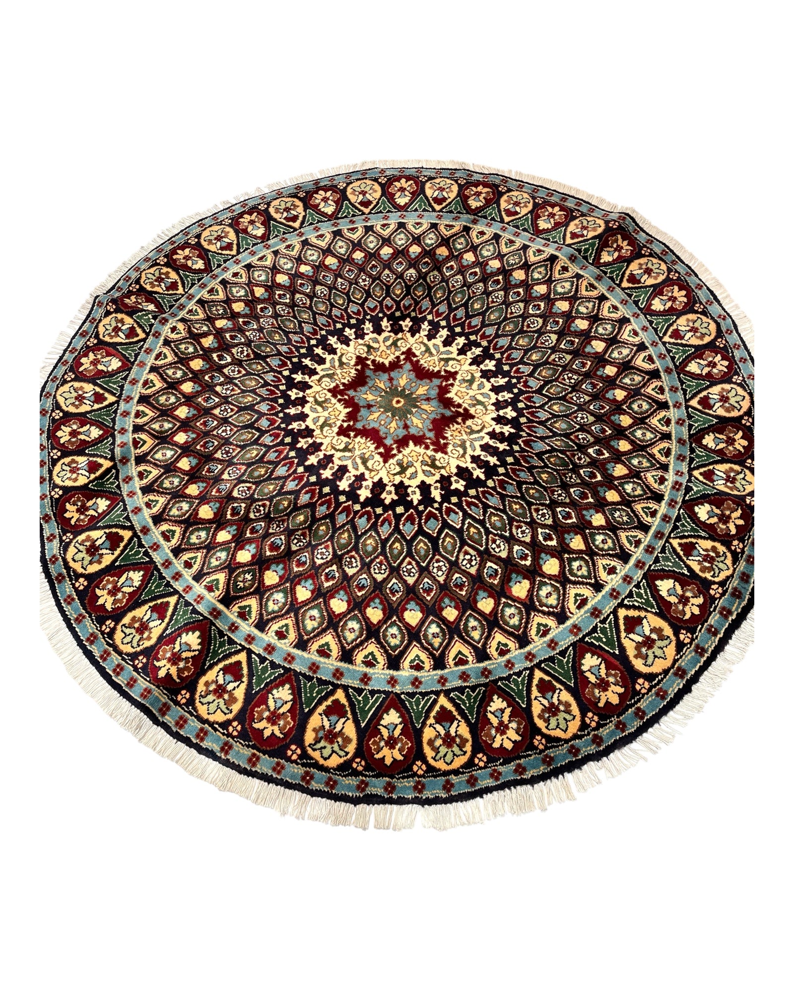 150cm Burgundy Round Peacock Rug